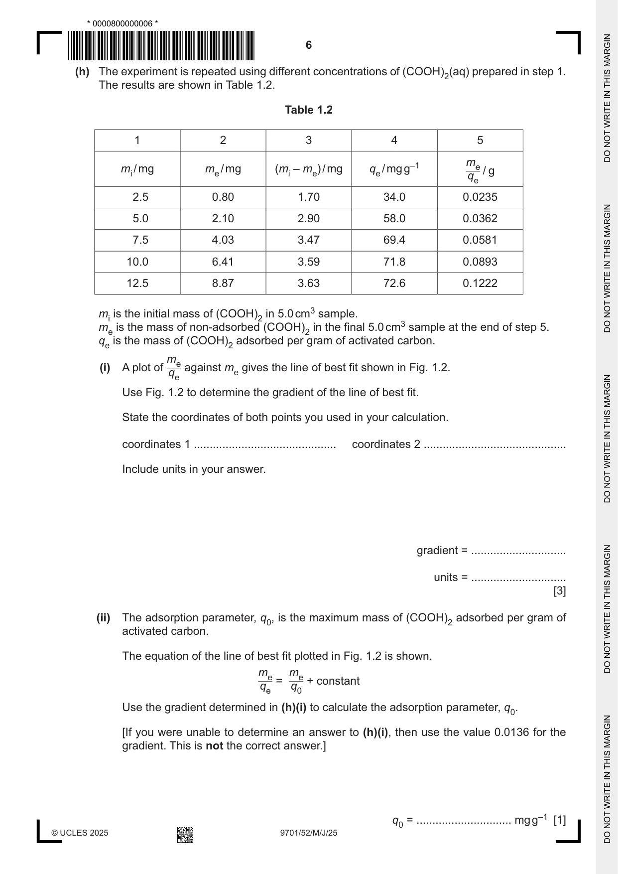 Cambridge A Level Chemistry 9701 2025 May/June Paper 5 · Variant 2 question paper, page 6 of 12