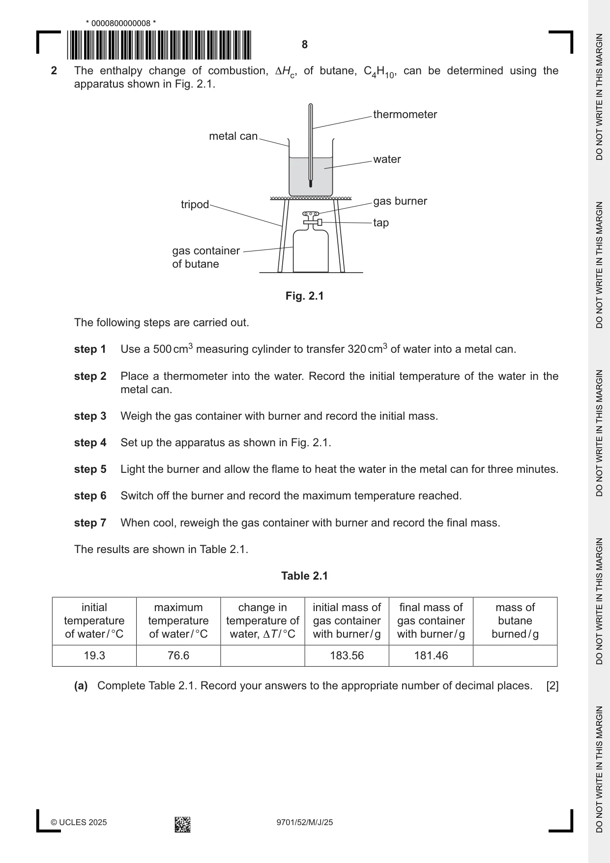 Cambridge A Level Chemistry 9701 2025 May/June Paper 5 · Variant 2 question paper, page 8 of 12