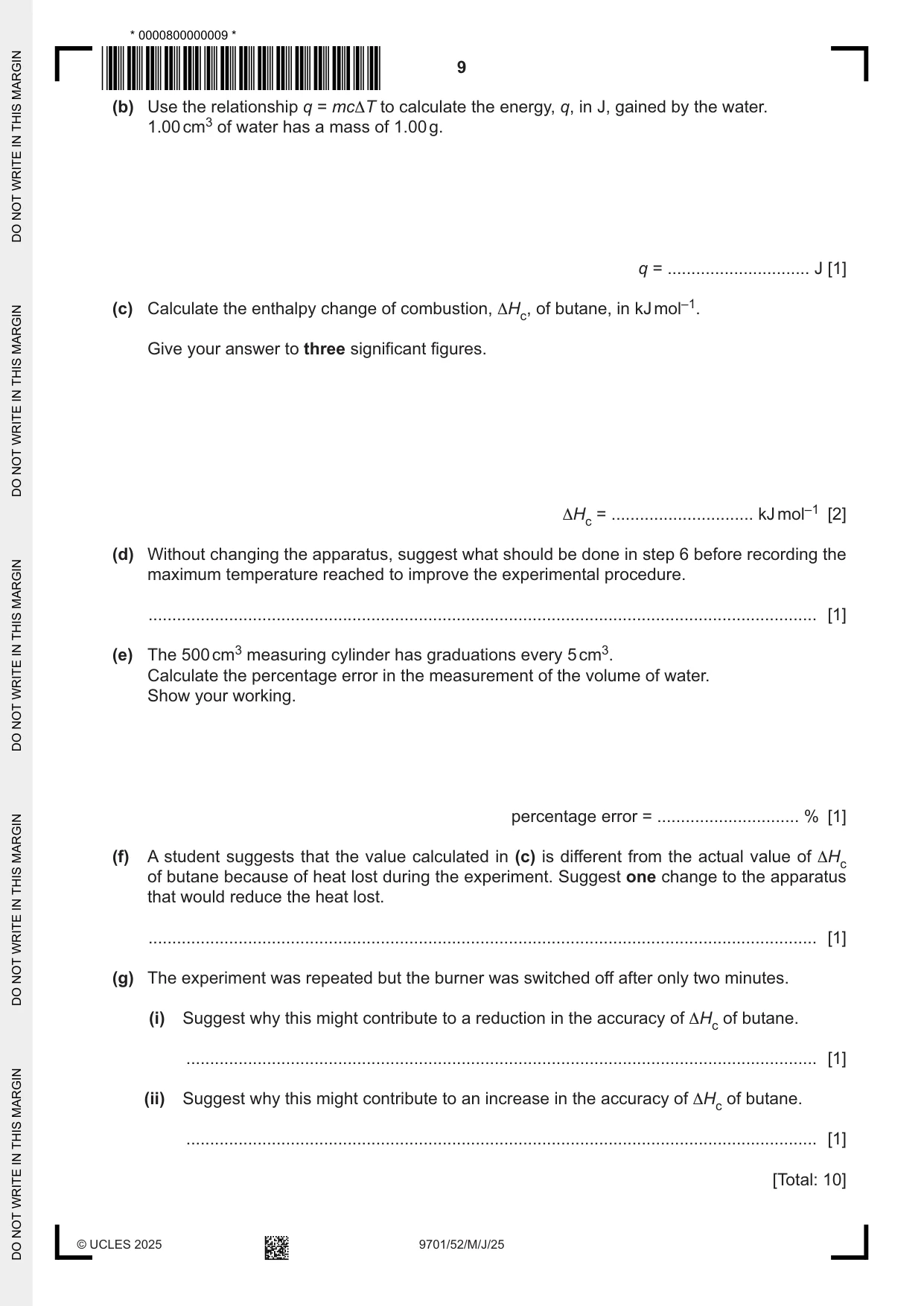 Cambridge A Level Chemistry 9701 2025 May/June Paper 5 · Variant 2 question paper, page 9 of 12