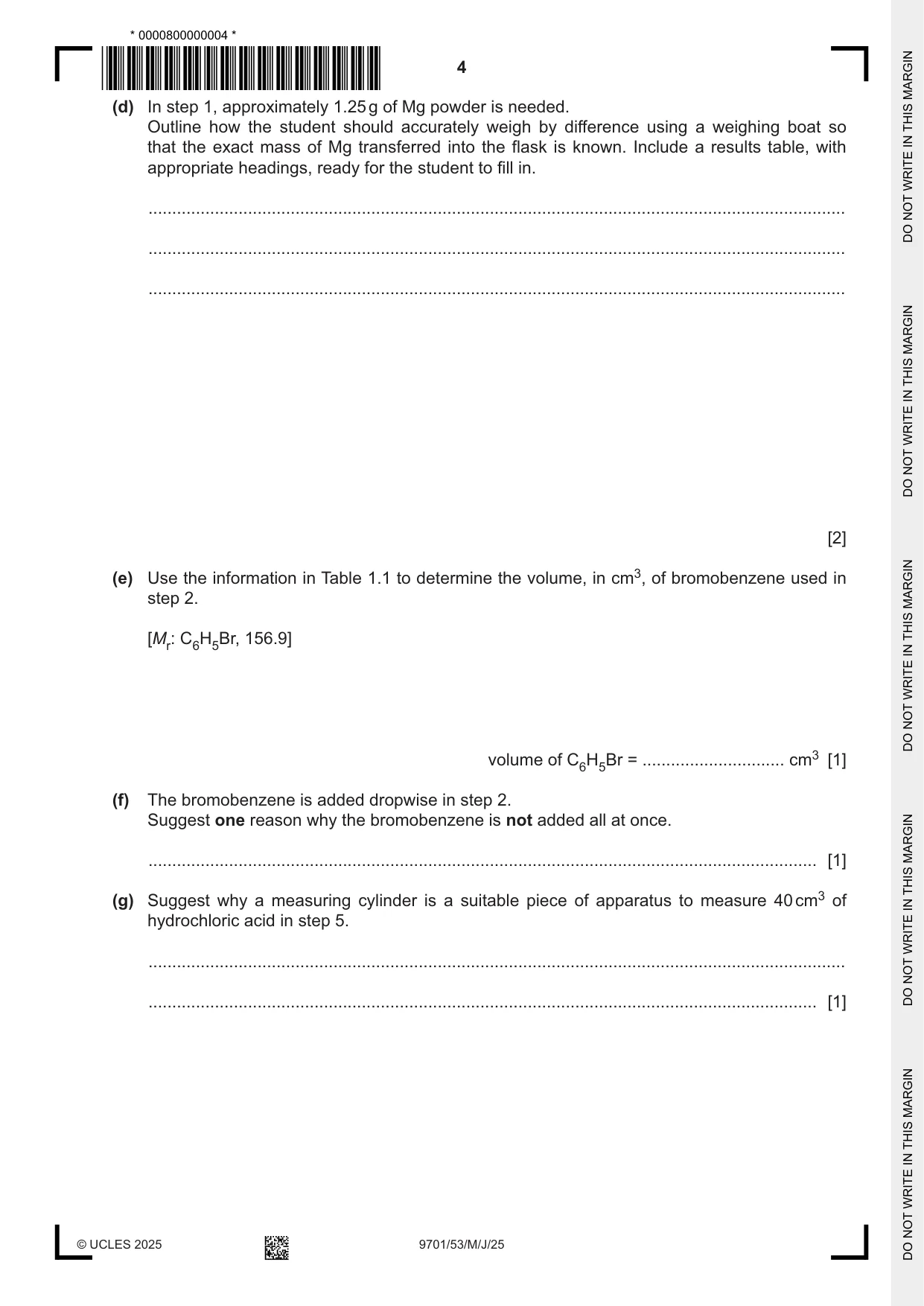 Cambridge A Level Chemistry 9701 2025 May/June Paper 5 · Variant 3 question paper, page 4 of 12