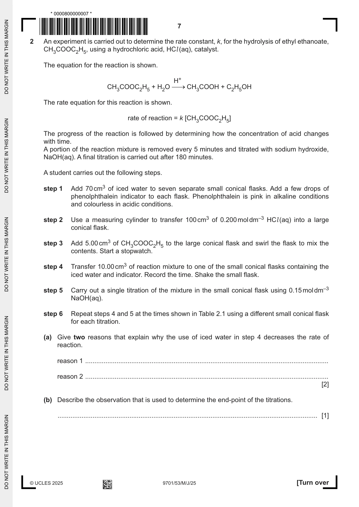 Cambridge A Level Chemistry 9701 2025 May/June Paper 5 · Variant 3 question paper, page 7 of 12