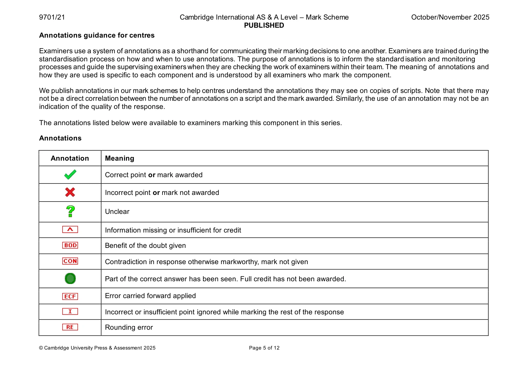 Mark scheme, page 5 of 12