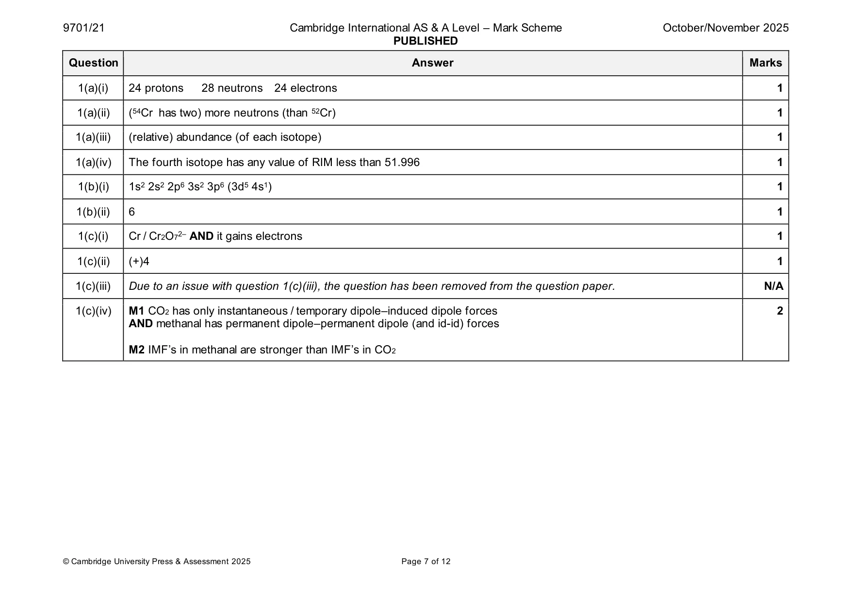 Mark scheme, page 7 of 12