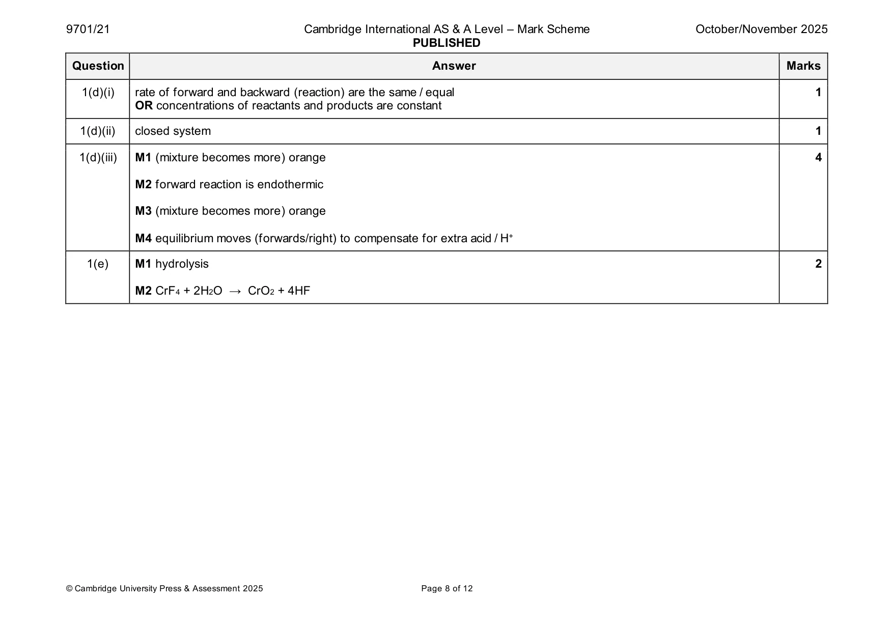 Mark scheme, page 8 of 12