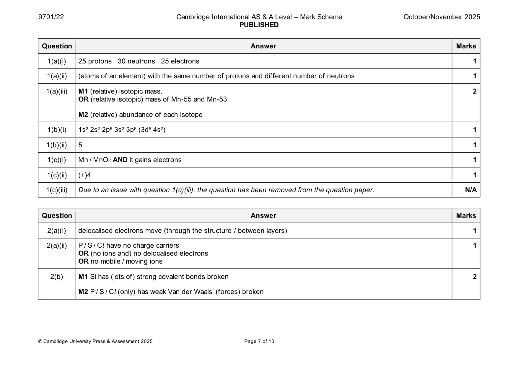 Mark scheme, page 7 of 10