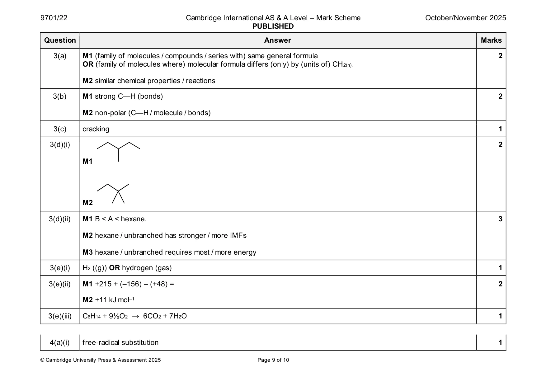 Mark scheme, page 9 of 10