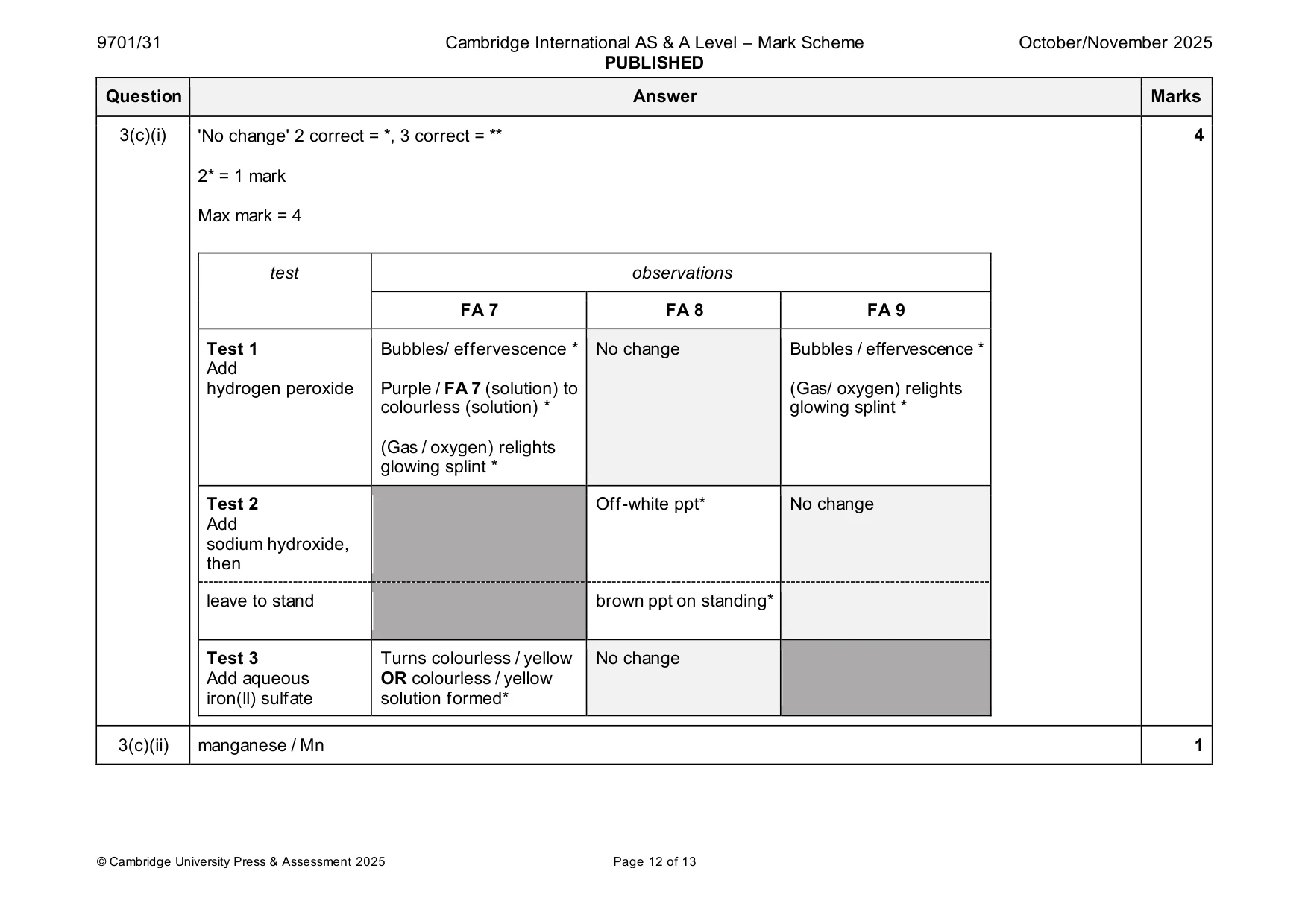 Mark scheme, page 12 of 13