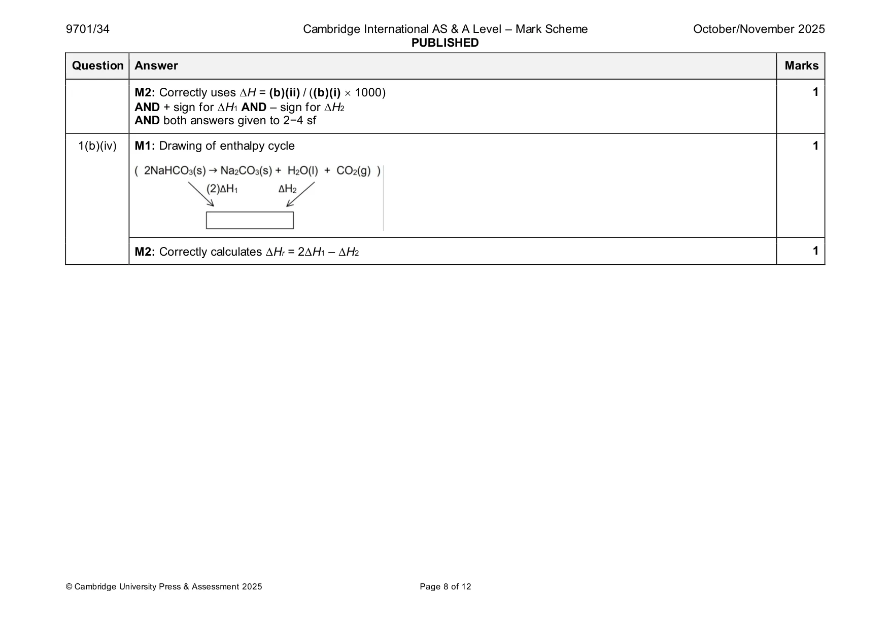 Mark scheme, page 8 of 12