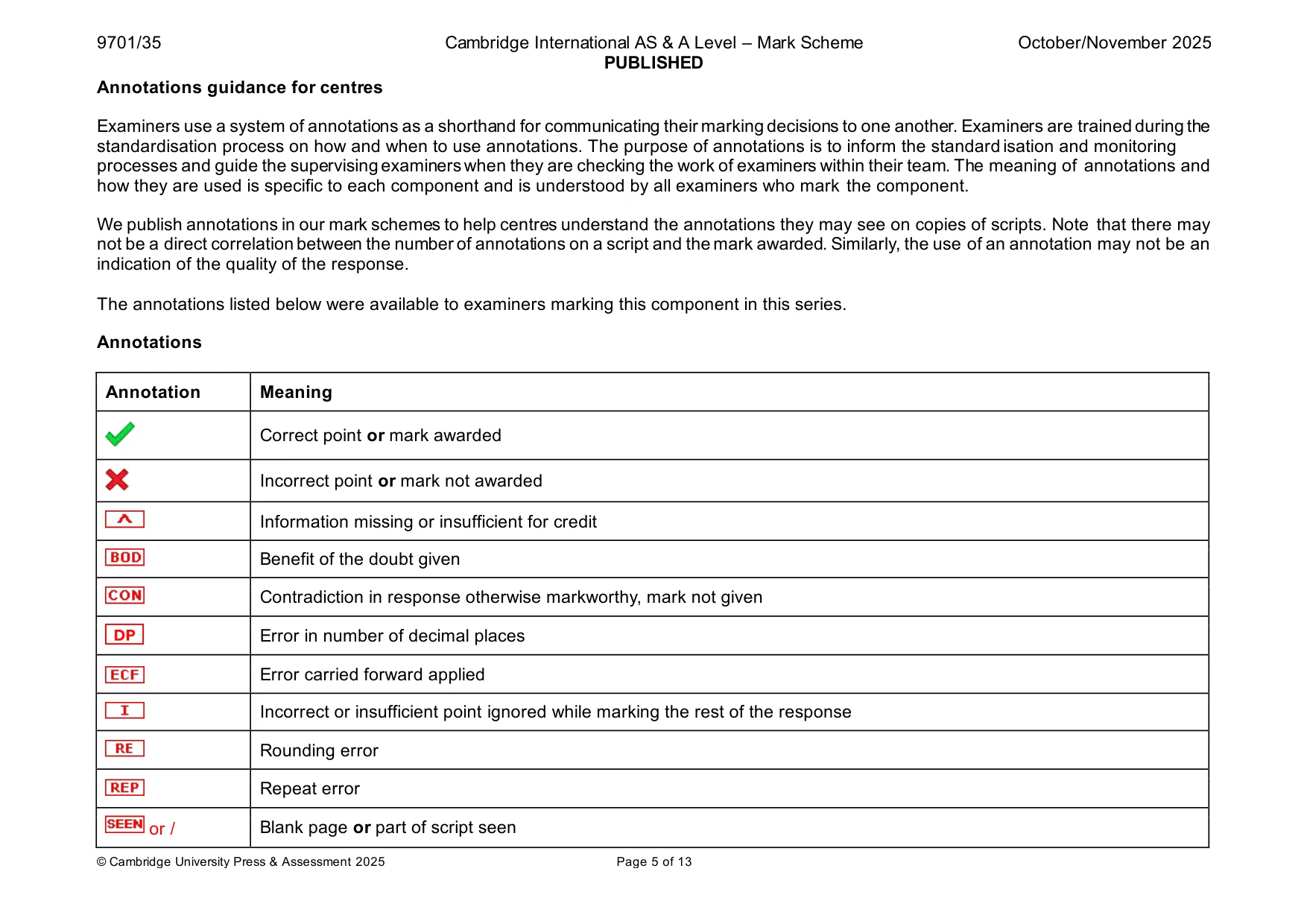 Mark scheme, page 5 of 13