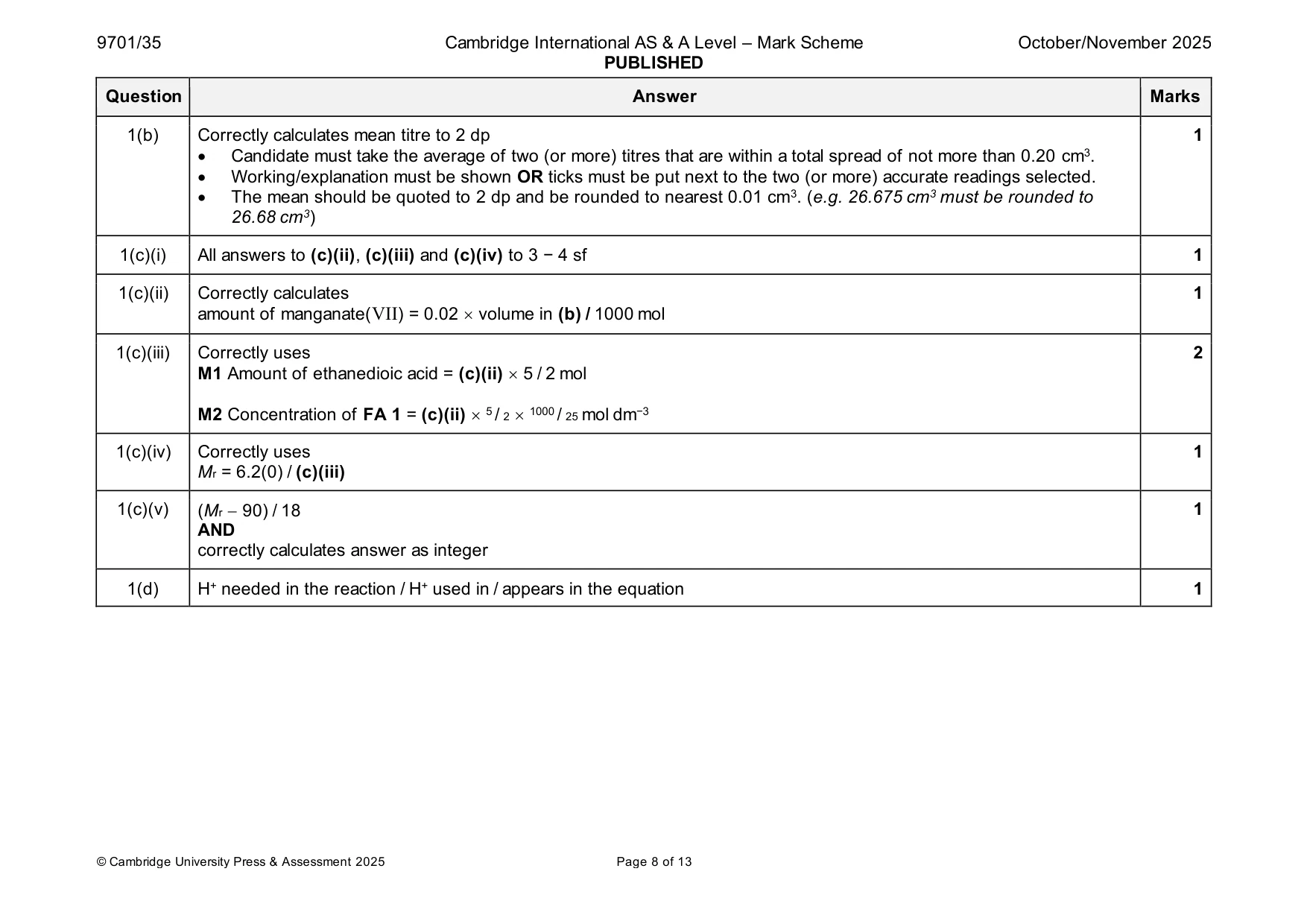 Mark scheme, page 8 of 13