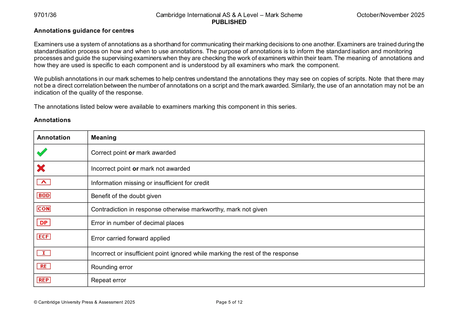 Mark scheme, page 5 of 12