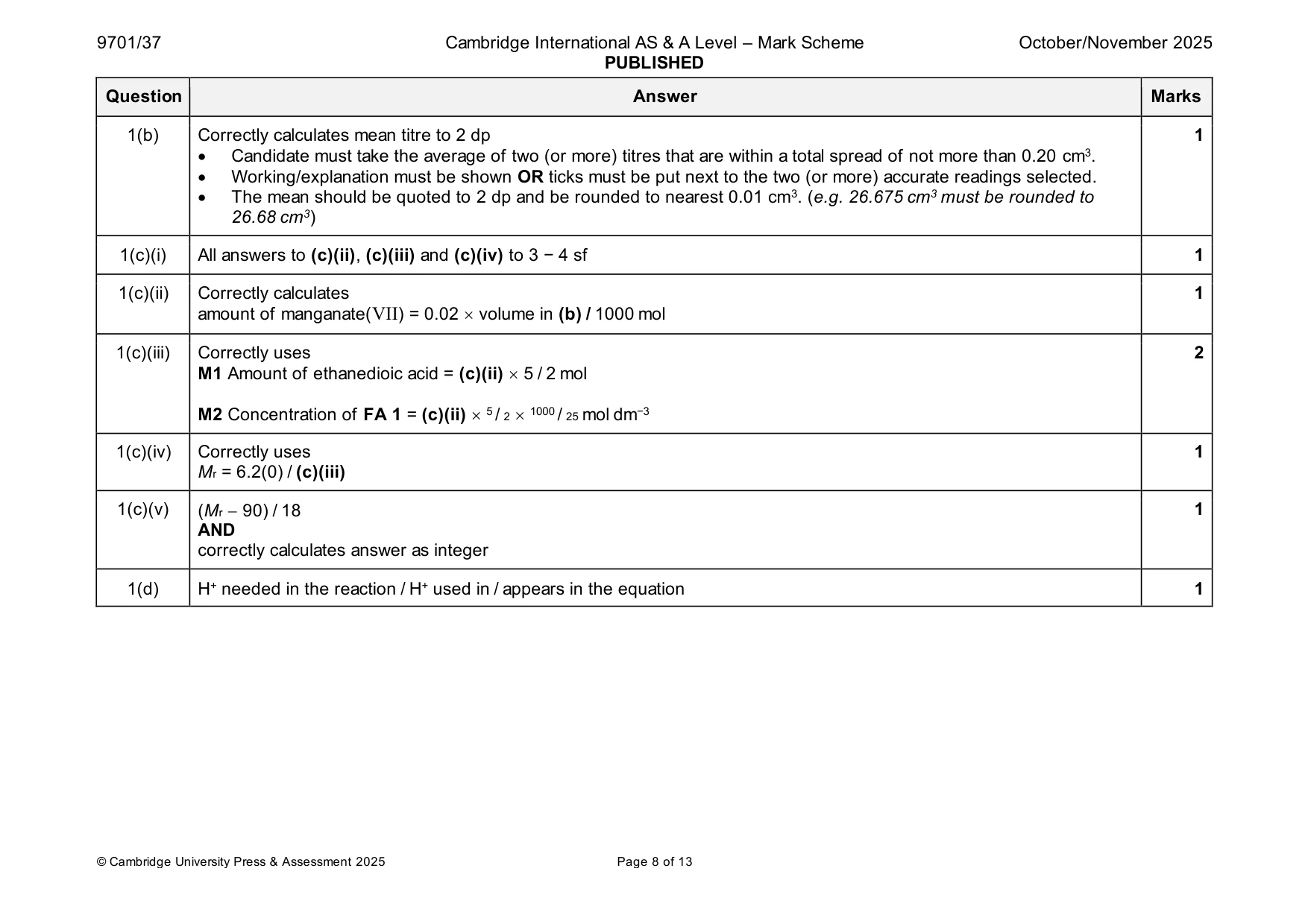 Mark scheme, page 8 of 13