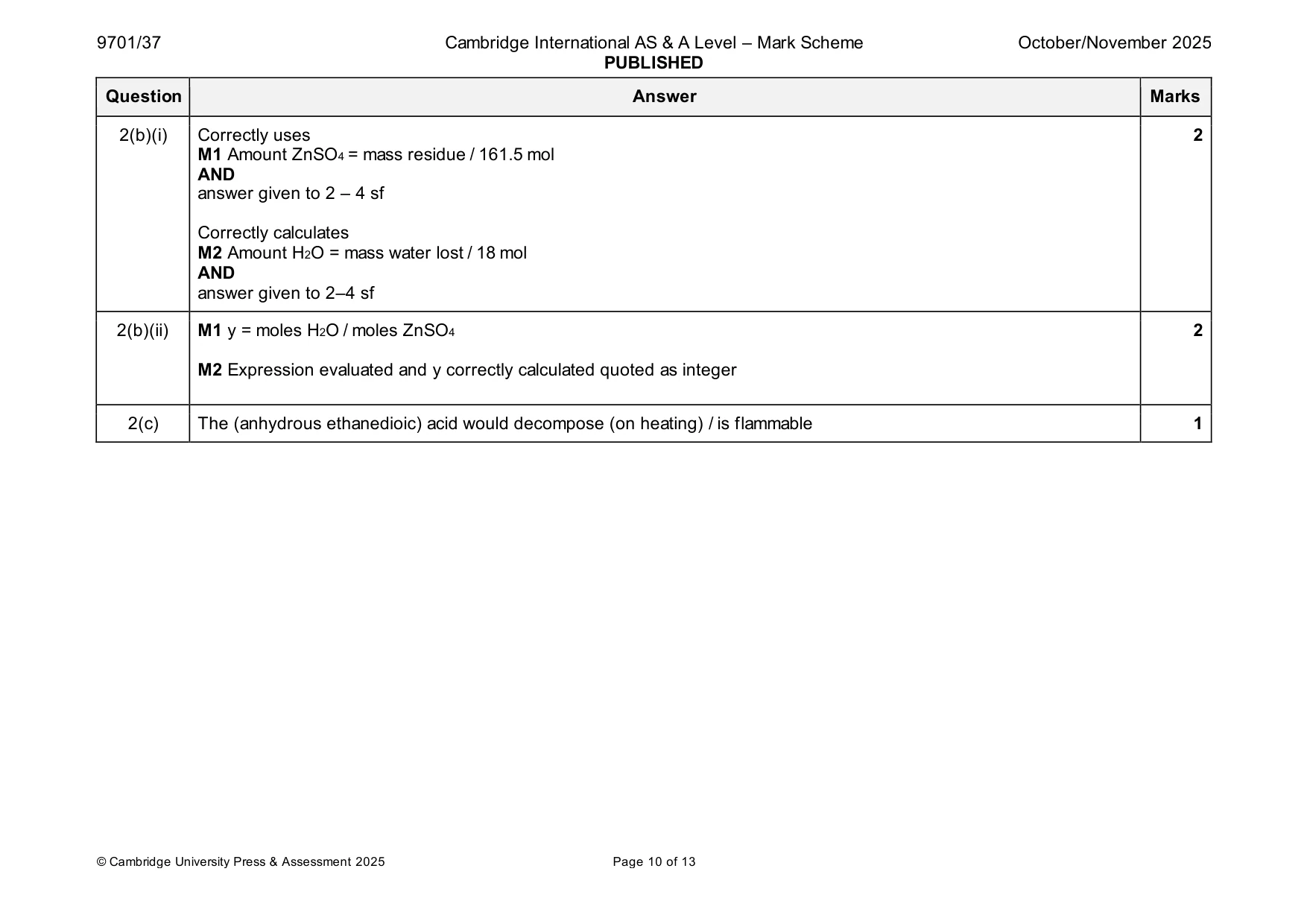 Mark scheme, page 10 of 13