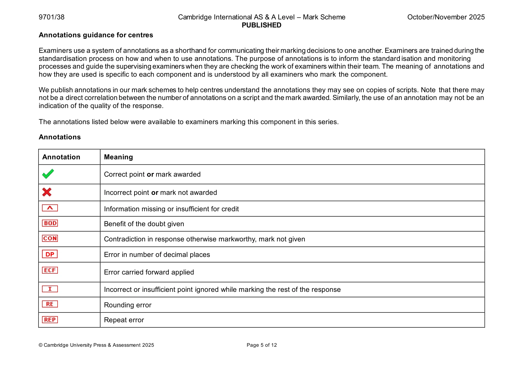 Mark scheme, page 5 of 12