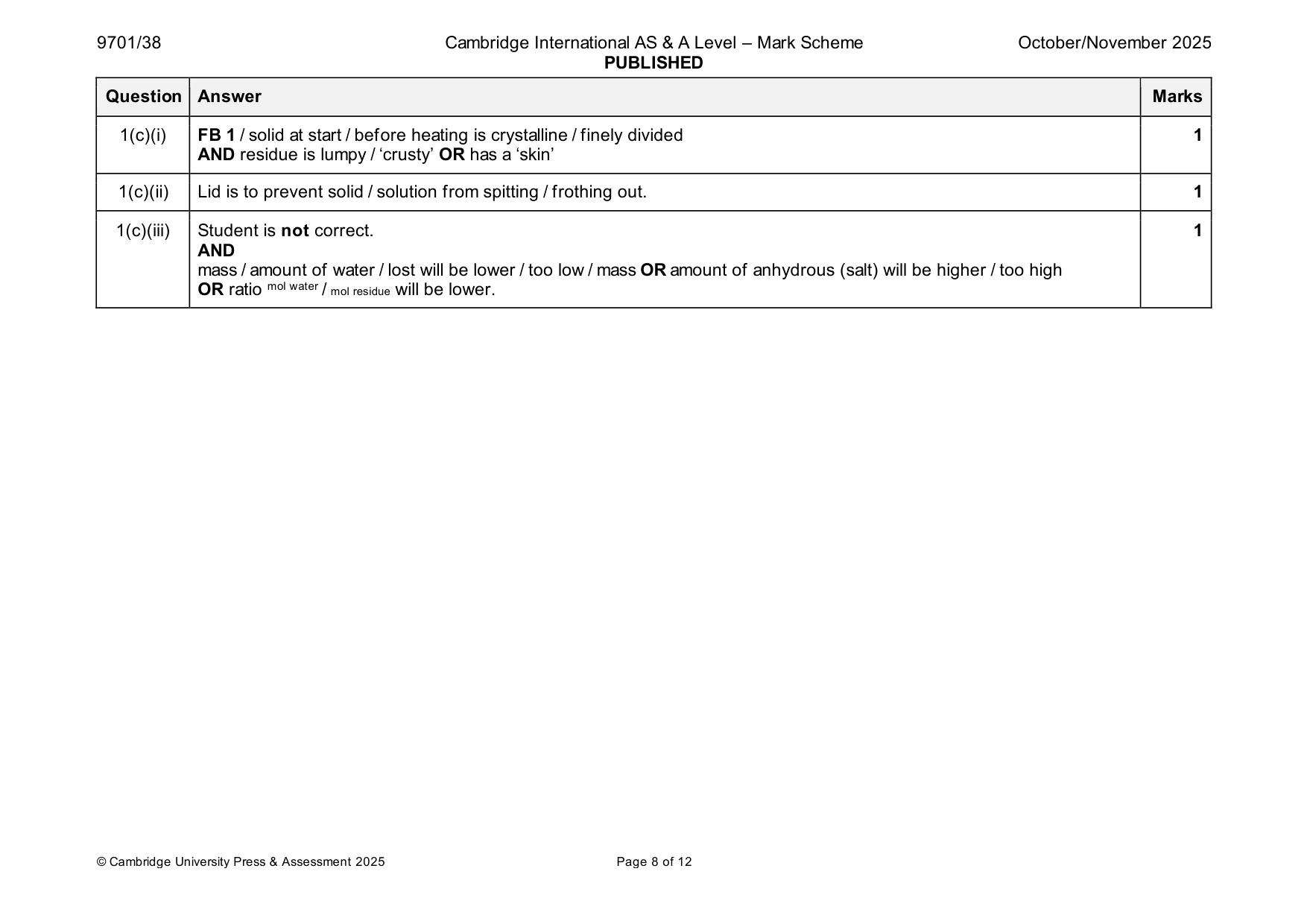 Mark scheme, page 8 of 12