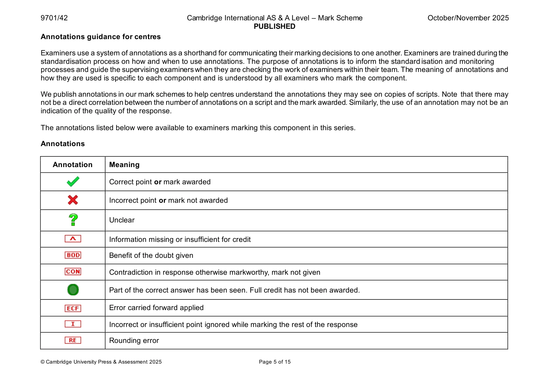 Mark scheme, page 5 of 15