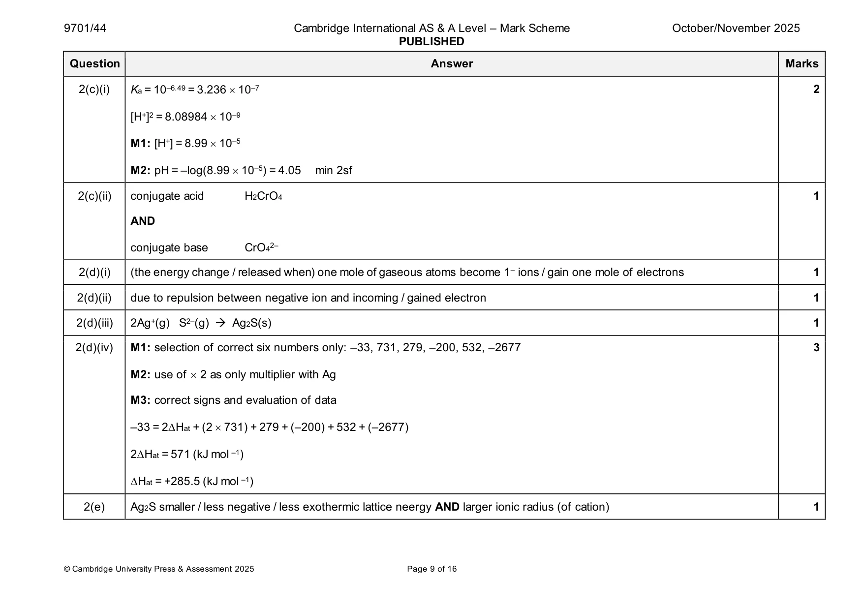 Mark scheme, page 9 of 16