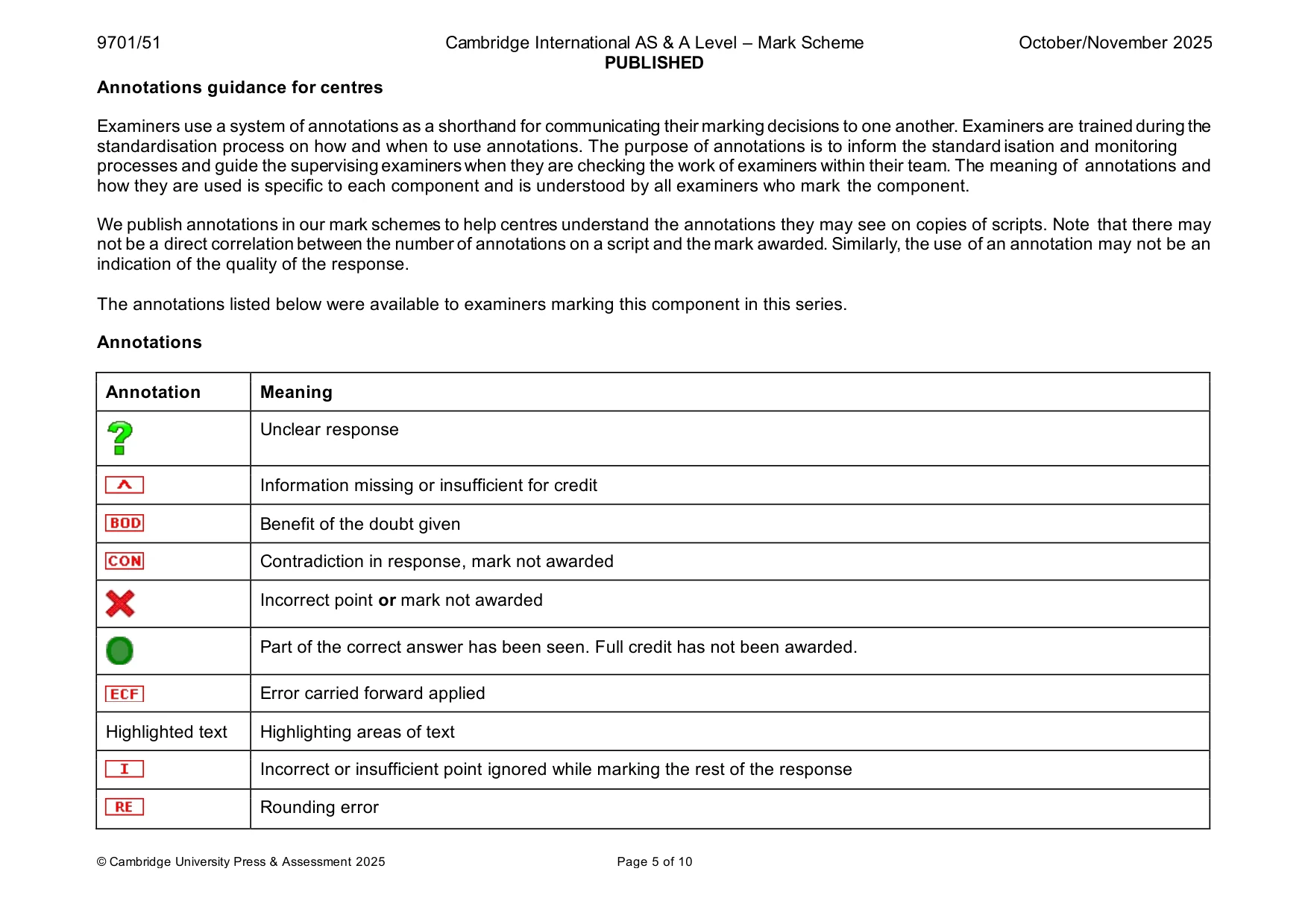 Mark scheme, page 5 of 10