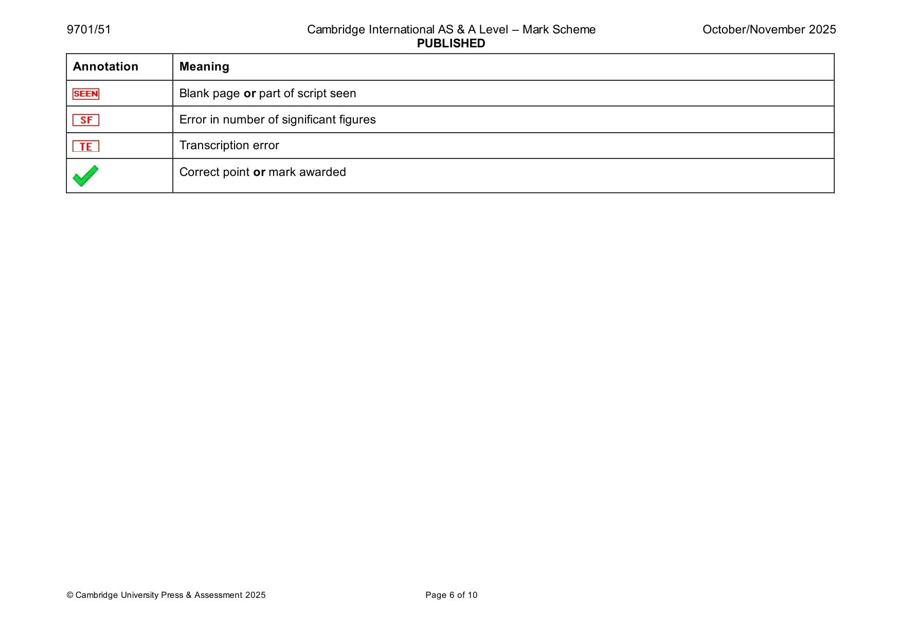 Mark scheme, page 6 of 10