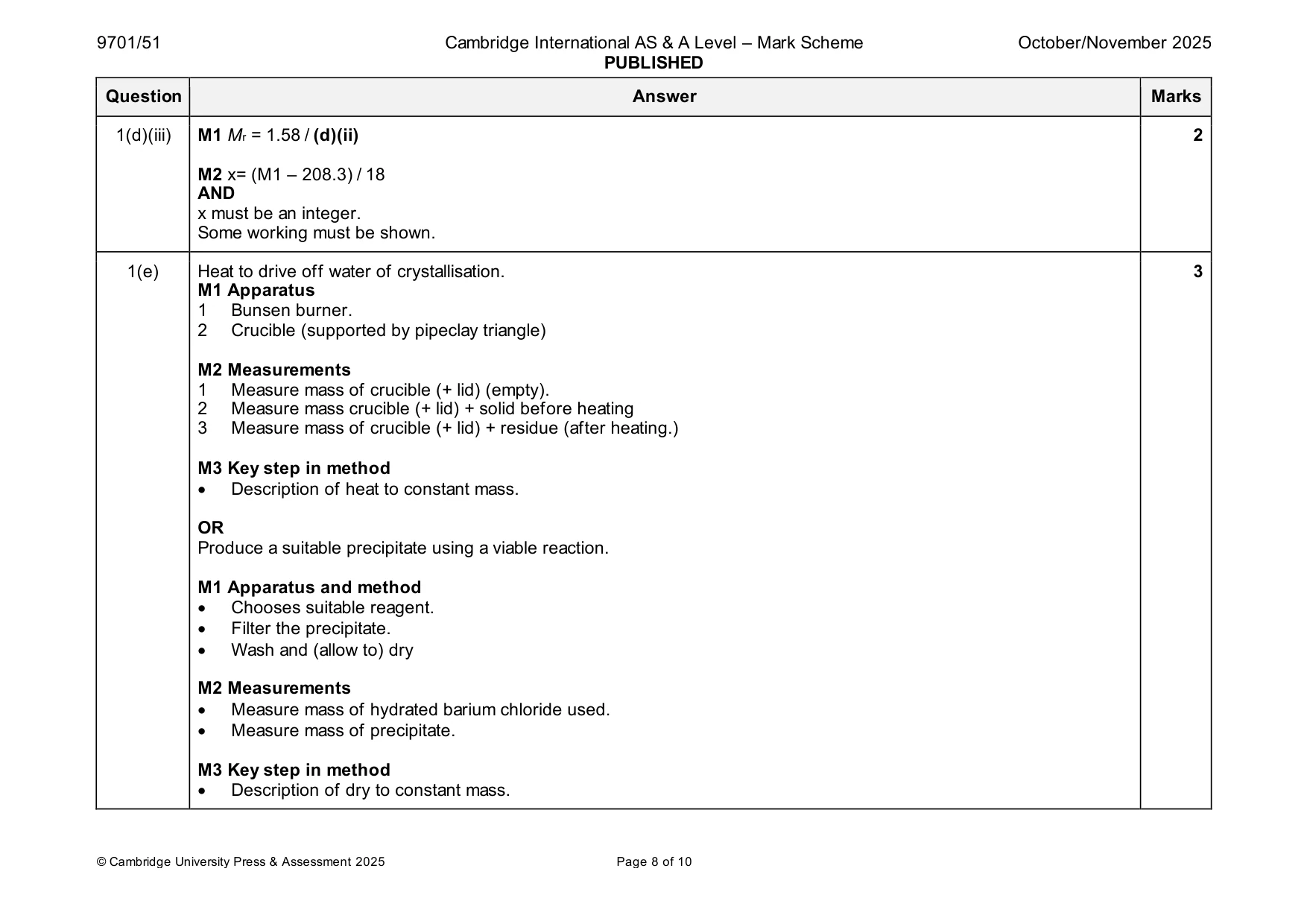 Mark scheme, page 8 of 10