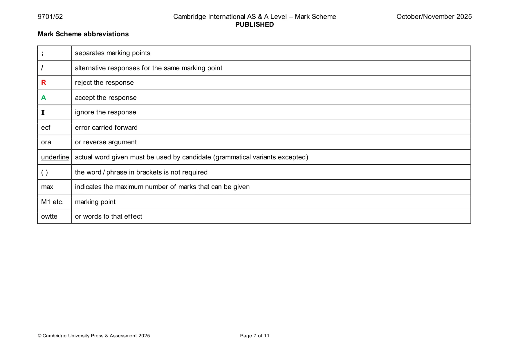 Mark scheme, page 7 of 11