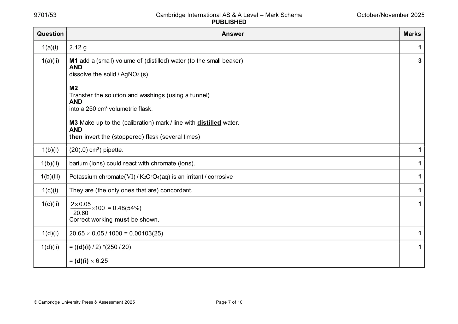Mark scheme, page 7 of 10