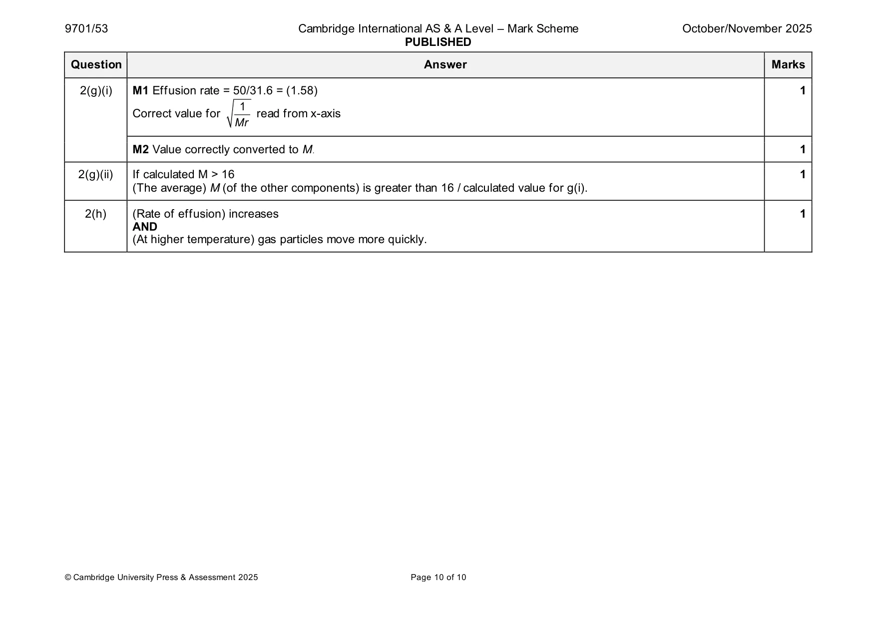 Mark scheme, page 10 of 10