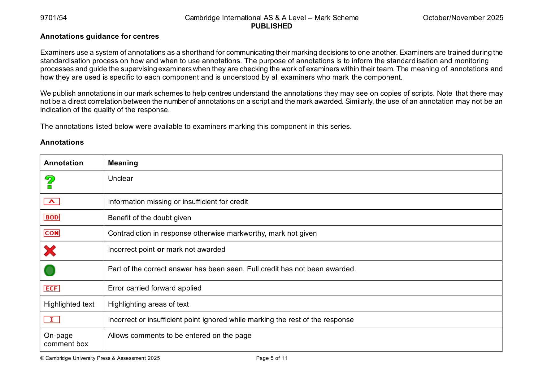 Mark scheme, page 5 of 11