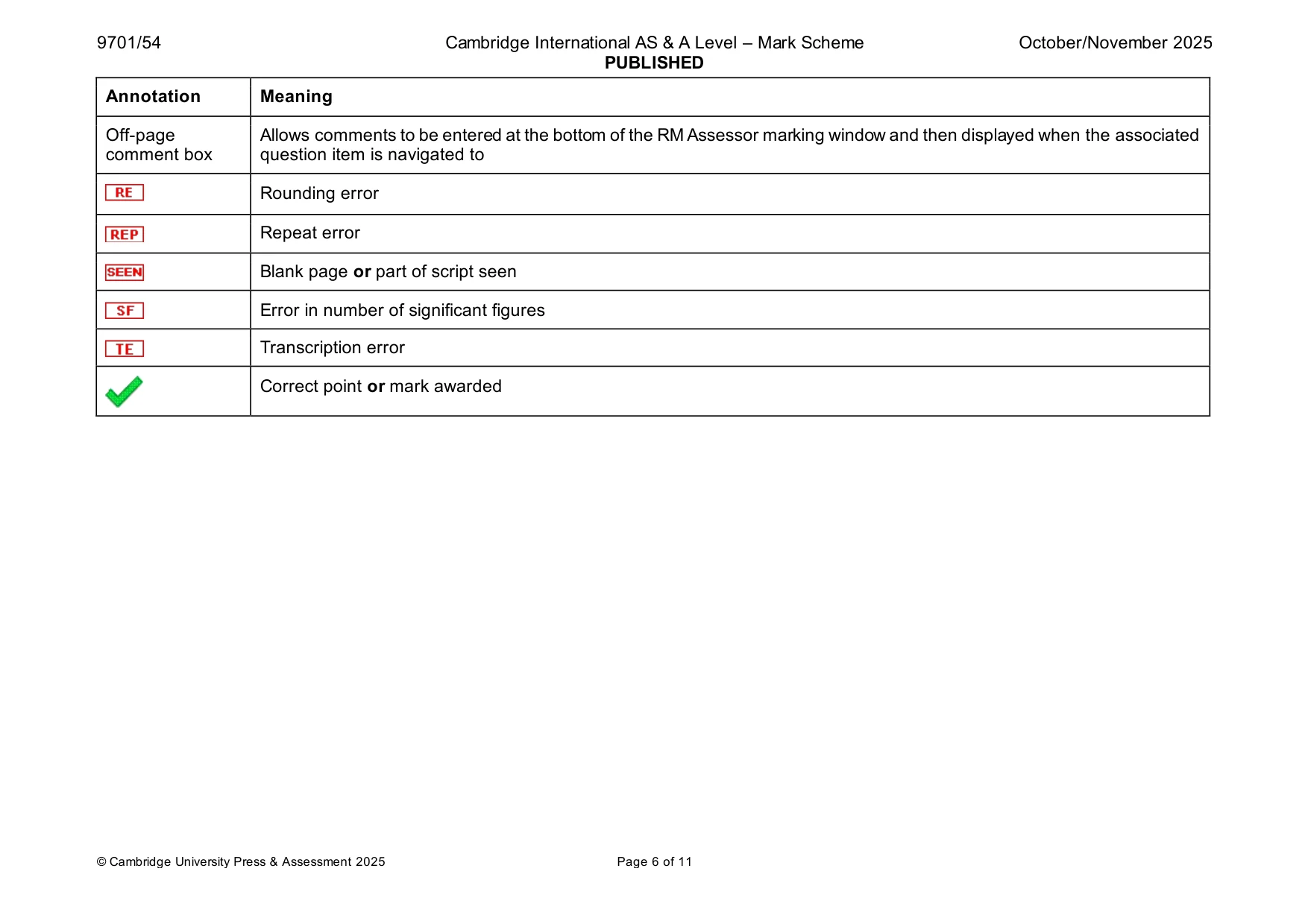 Mark scheme, page 6 of 11