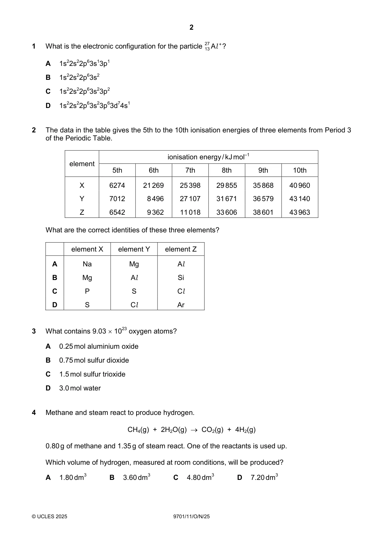 Cambridge A Level Chemistry 9701 2025 Oct/Nov Paper 1 · Variant 1 question paper, page 2 of 16