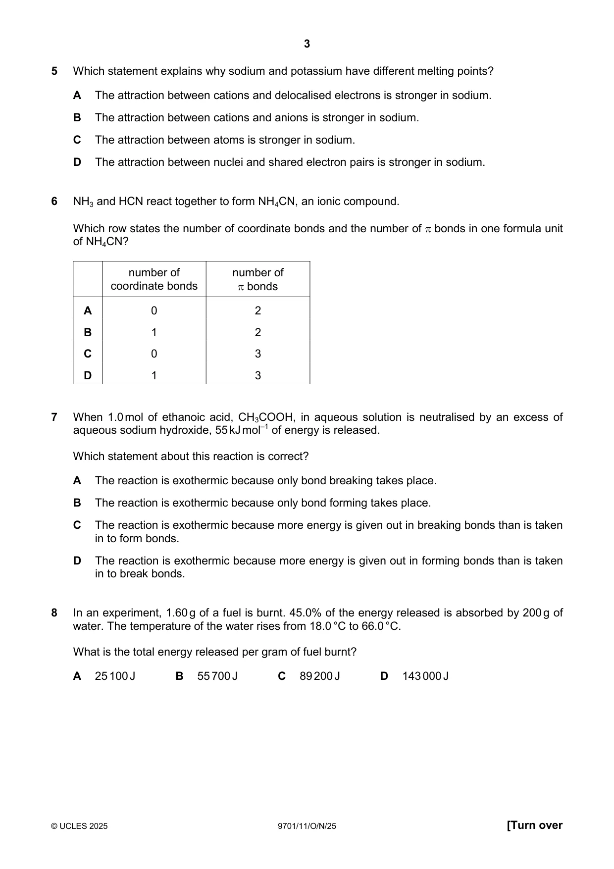 Cambridge A Level Chemistry 9701 2025 Oct/Nov Paper 1 · Variant 1 question paper, page 3 of 16