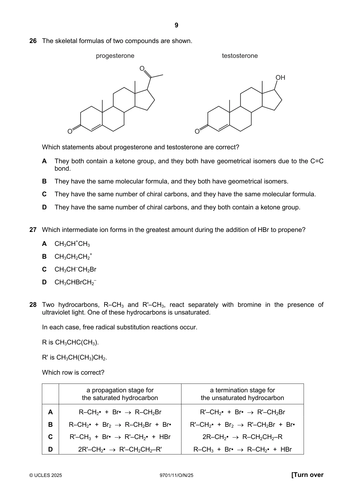 Cambridge A Level Chemistry 9701 2025 Oct/Nov Paper 1 · Variant 1 question paper, page 9 of 16