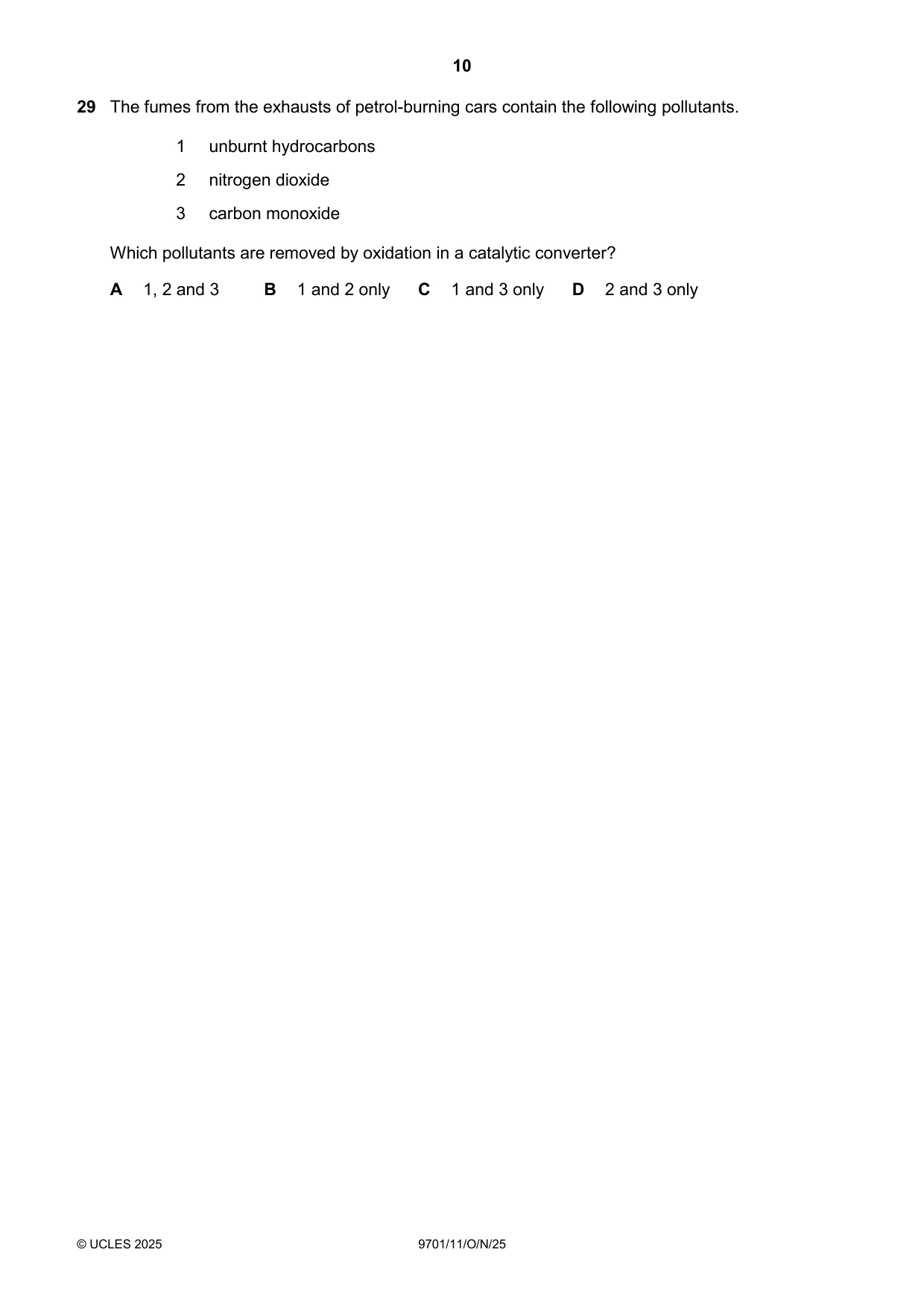 Cambridge A Level Chemistry 9701 2025 Oct/Nov Paper 1 · Variant 1 question paper, page 10 of 16