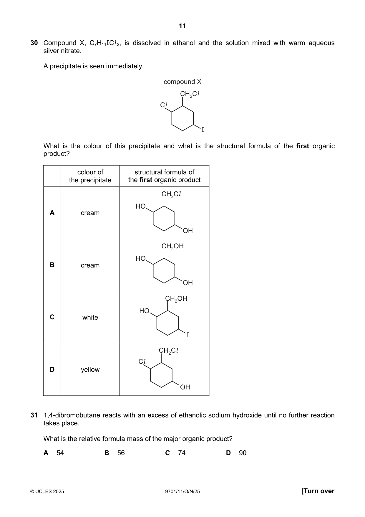 Cambridge A Level Chemistry 9701 2025 Oct/Nov Paper 1 · Variant 1 question paper, page 11 of 16