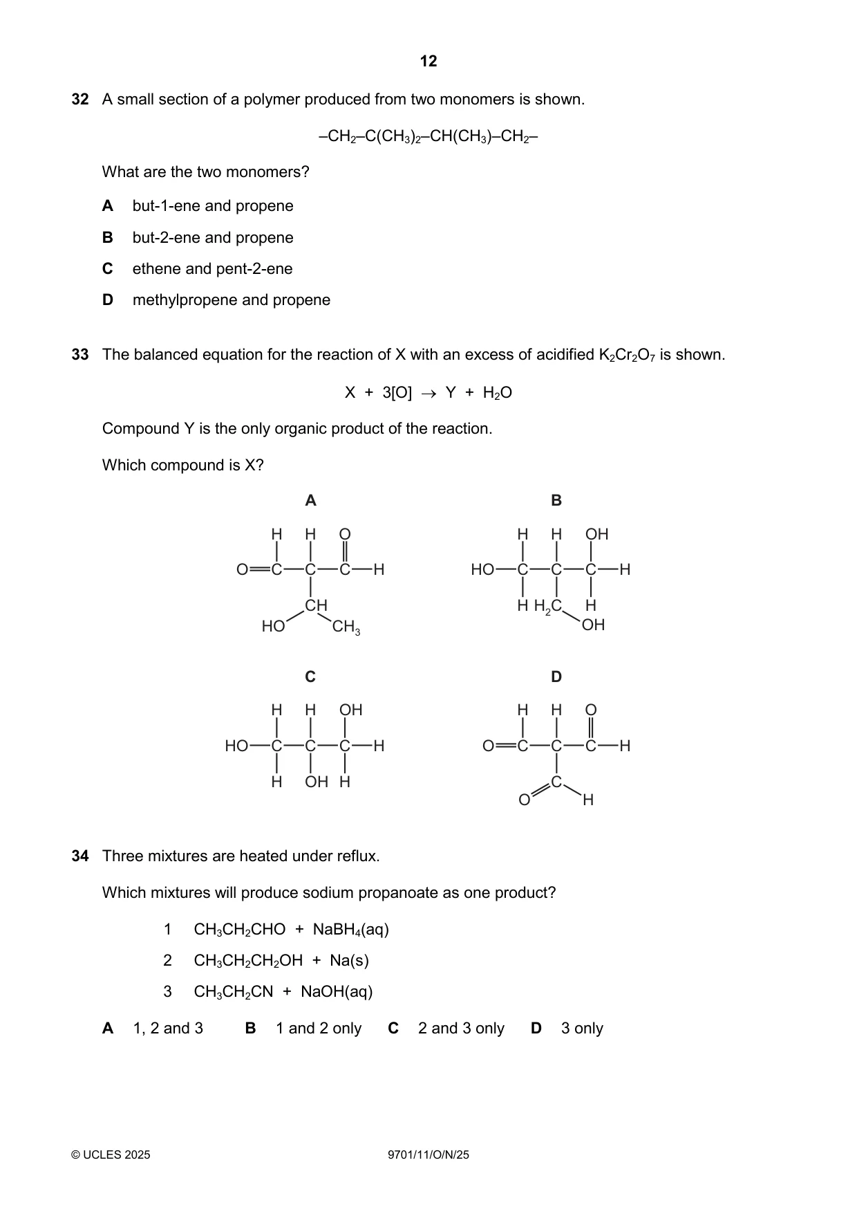 Cambridge A Level Chemistry 9701 2025 Oct/Nov Paper 1 · Variant 1 question paper, page 12 of 16