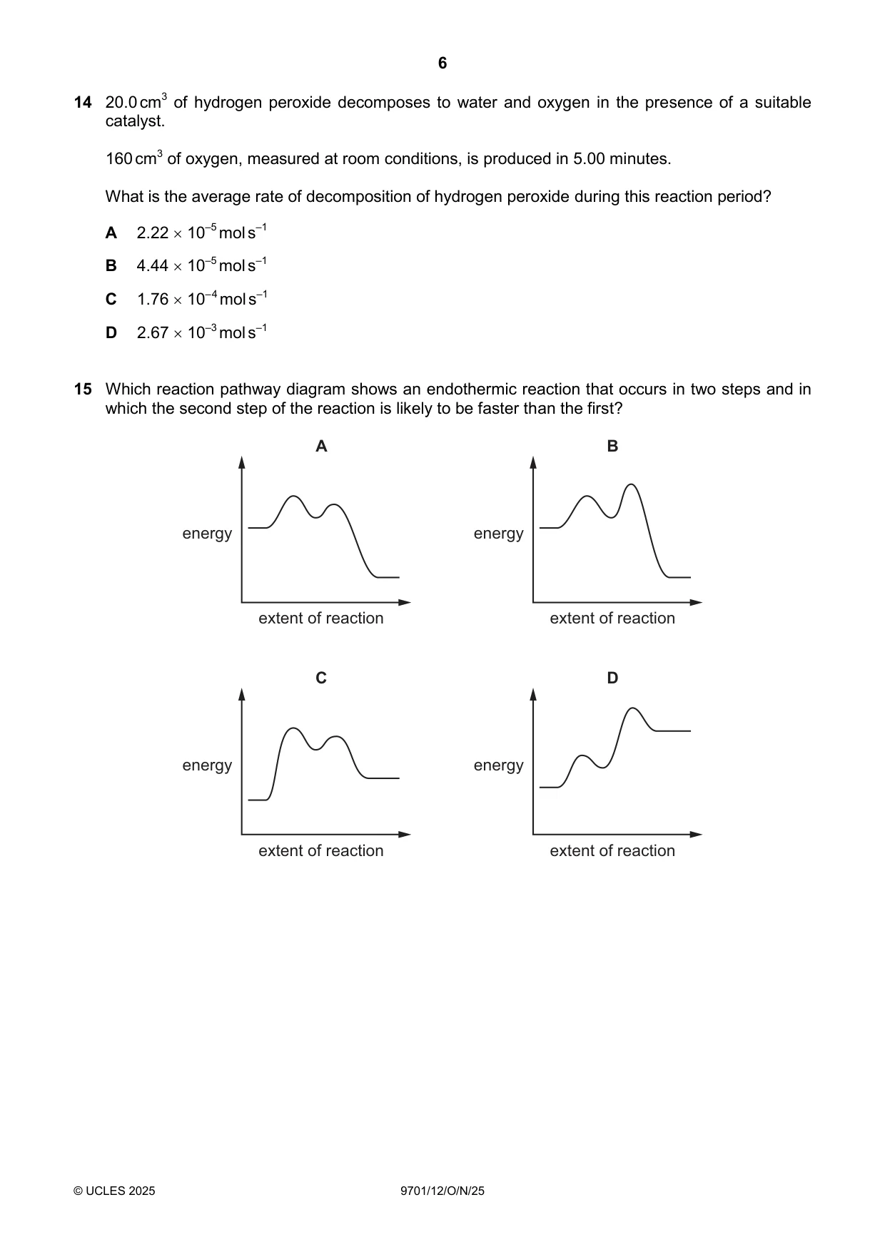 Cambridge A Level Chemistry 9701 2025 Oct/Nov Paper 1 · Variant 2 question paper, page 6 of 20