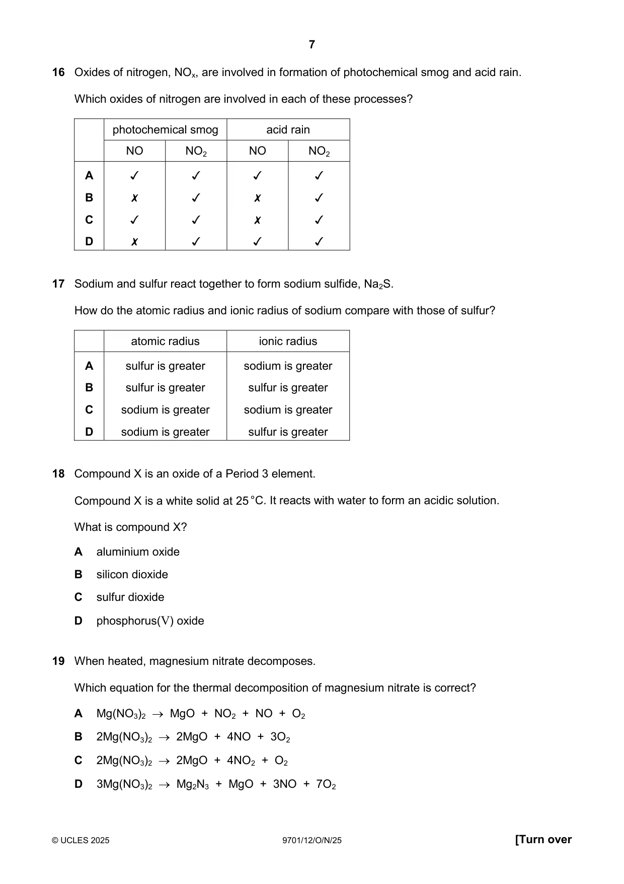 Cambridge A Level Chemistry 9701 2025 Oct/Nov Paper 1 · Variant 2 question paper, page 7 of 20