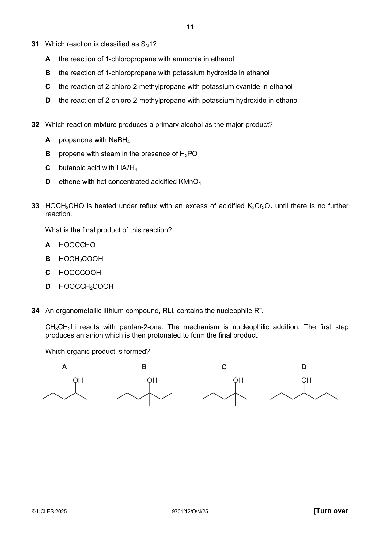 Cambridge A Level Chemistry 9701 2025 Oct/Nov Paper 1 · Variant 2 question paper, page 11 of 20