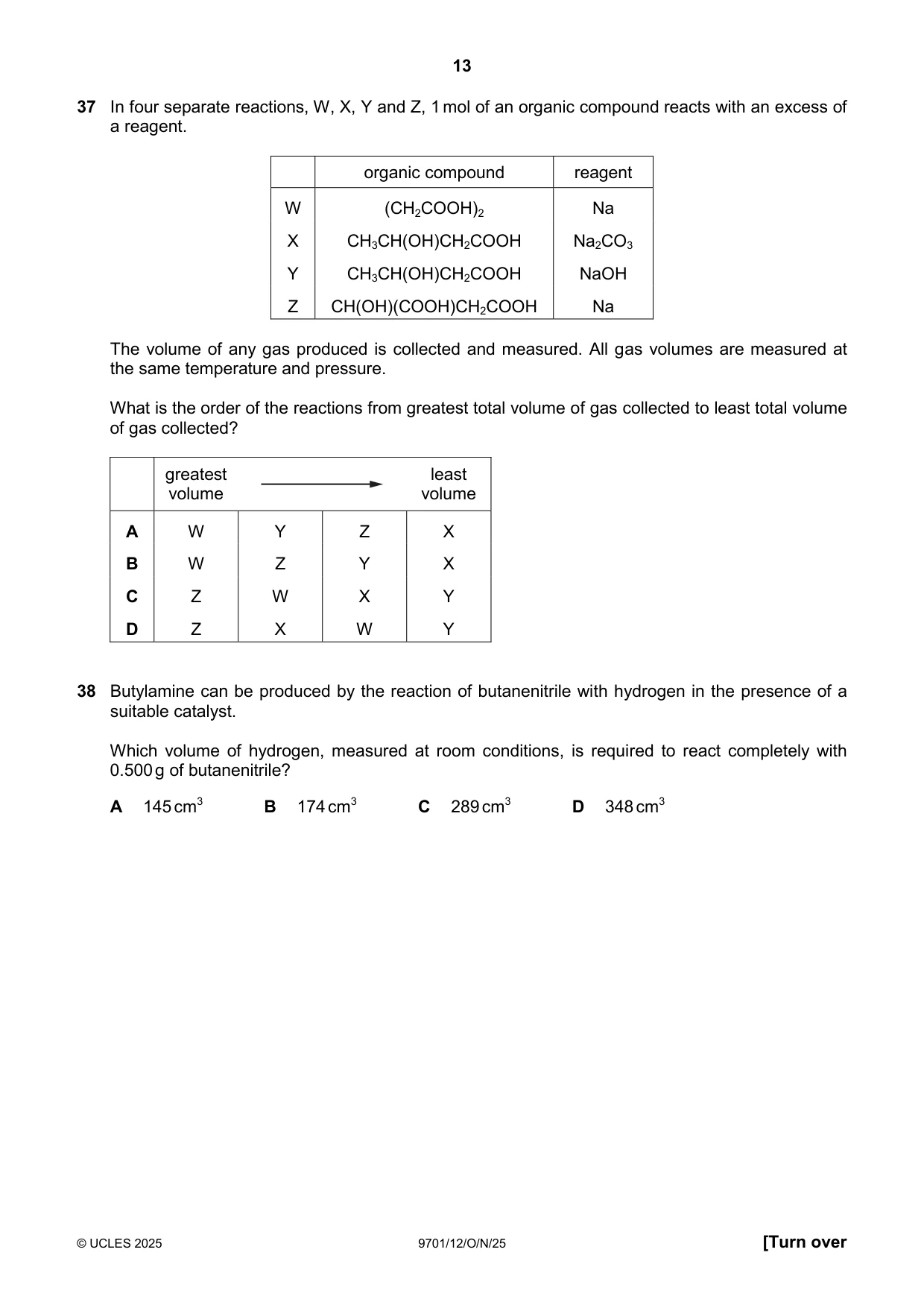 Cambridge A Level Chemistry 9701 2025 Oct/Nov Paper 1 · Variant 2 question paper, page 13 of 20