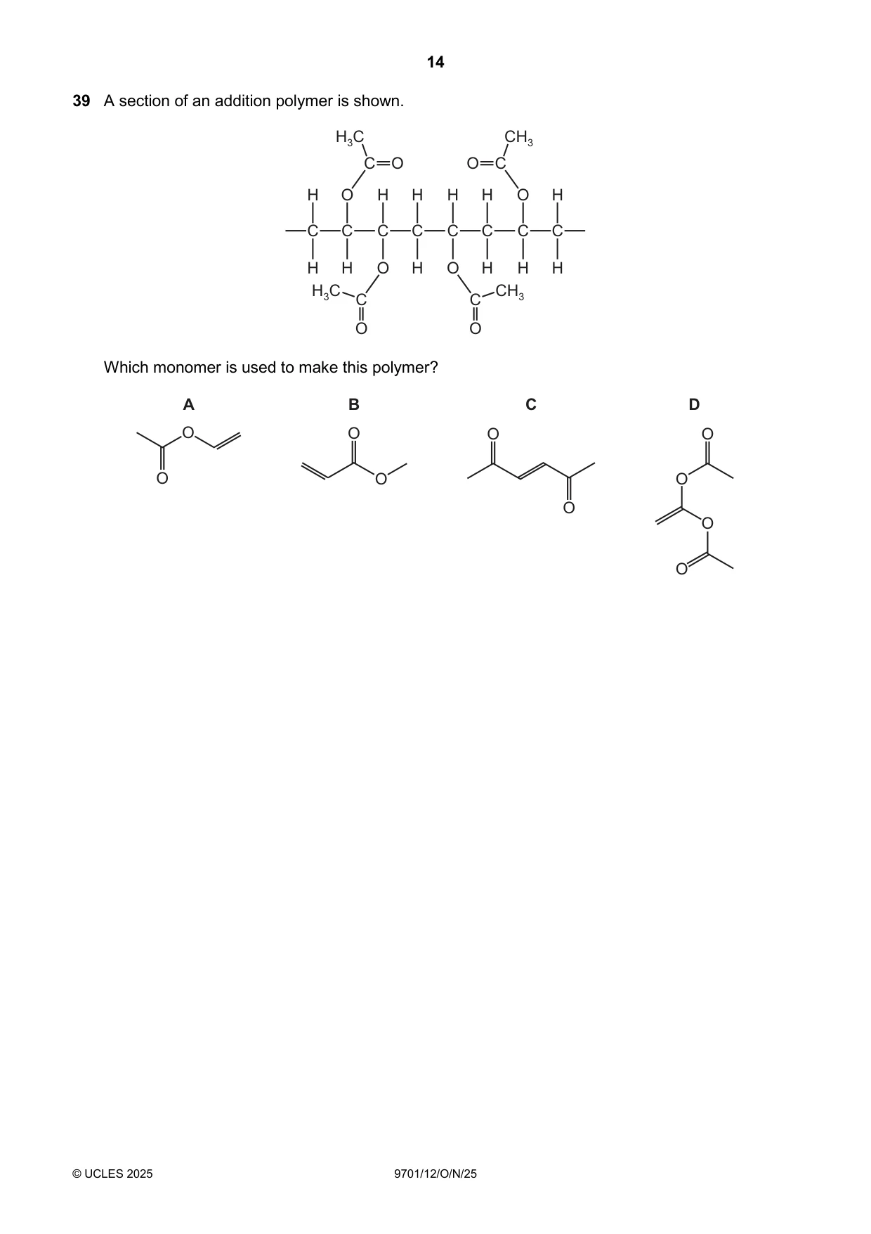 Cambridge A Level Chemistry 9701 2025 Oct/Nov Paper 1 · Variant 2 question paper, page 14 of 20