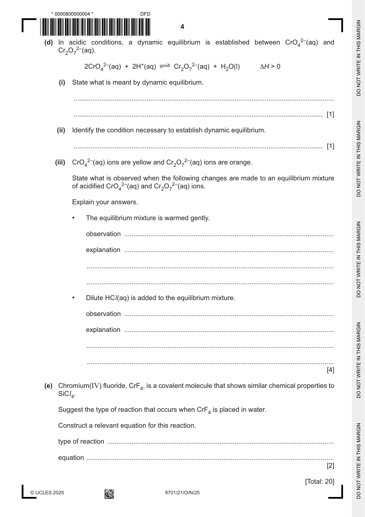 Cambridge A Level Chemistry 9701 2025 Oct/Nov Paper 2 · Variant 1 question paper, page 4 of 16
