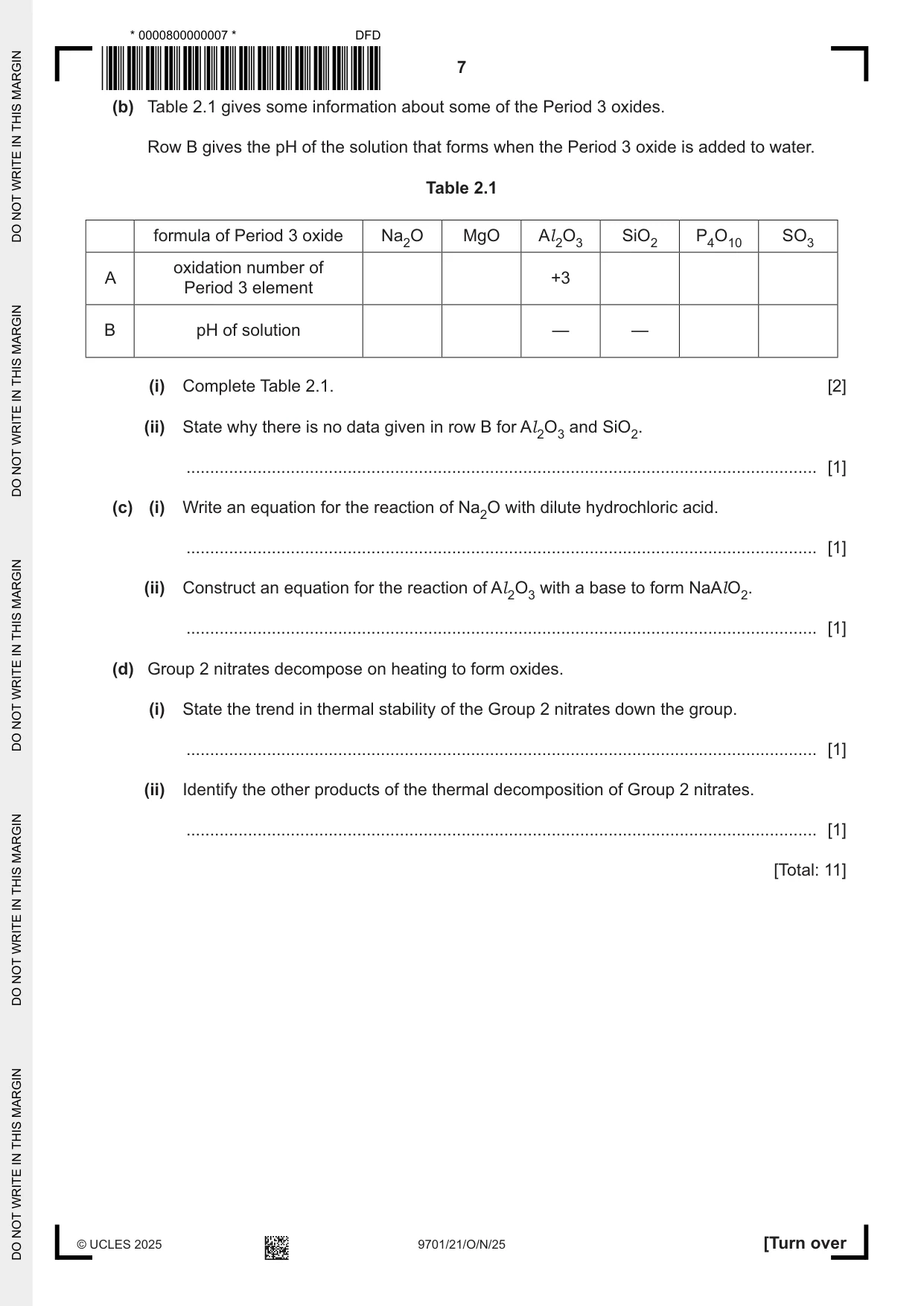 Cambridge A Level Chemistry 9701 2025 Oct/Nov Paper 2 · Variant 1 question paper, page 7 of 16