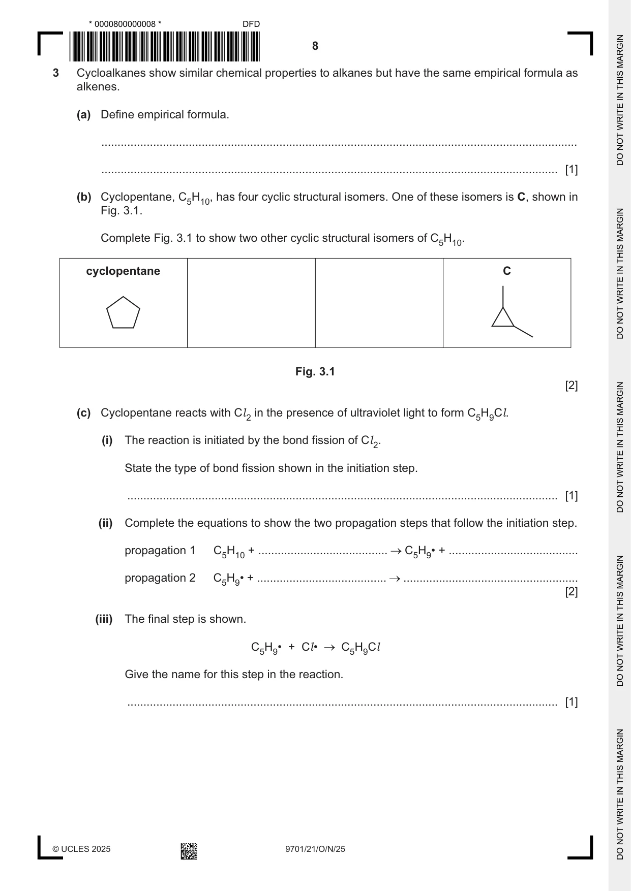 Cambridge A Level Chemistry 9701 2025 Oct/Nov Paper 2 · Variant 1 question paper, page 8 of 16