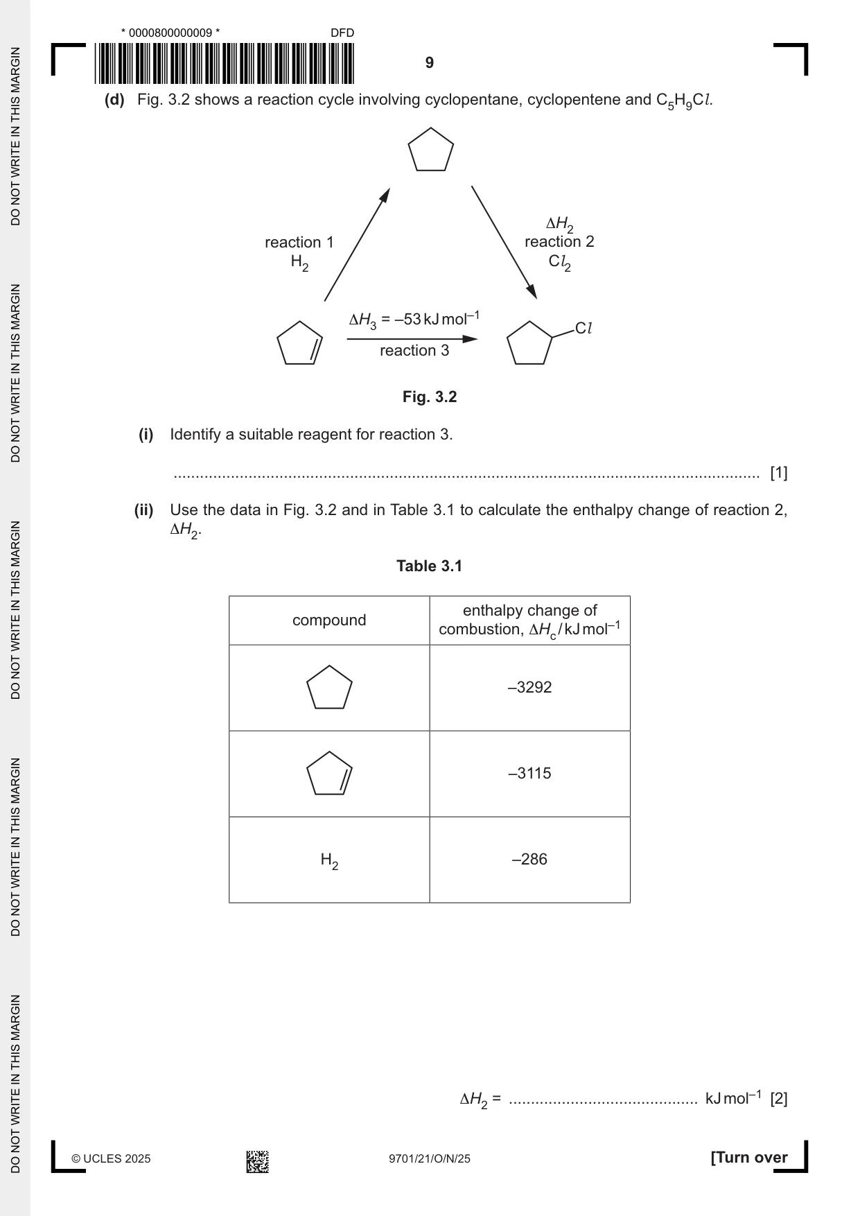 Cambridge A Level Chemistry 9701 2025 Oct/Nov Paper 2 · Variant 1 question paper, page 9 of 16