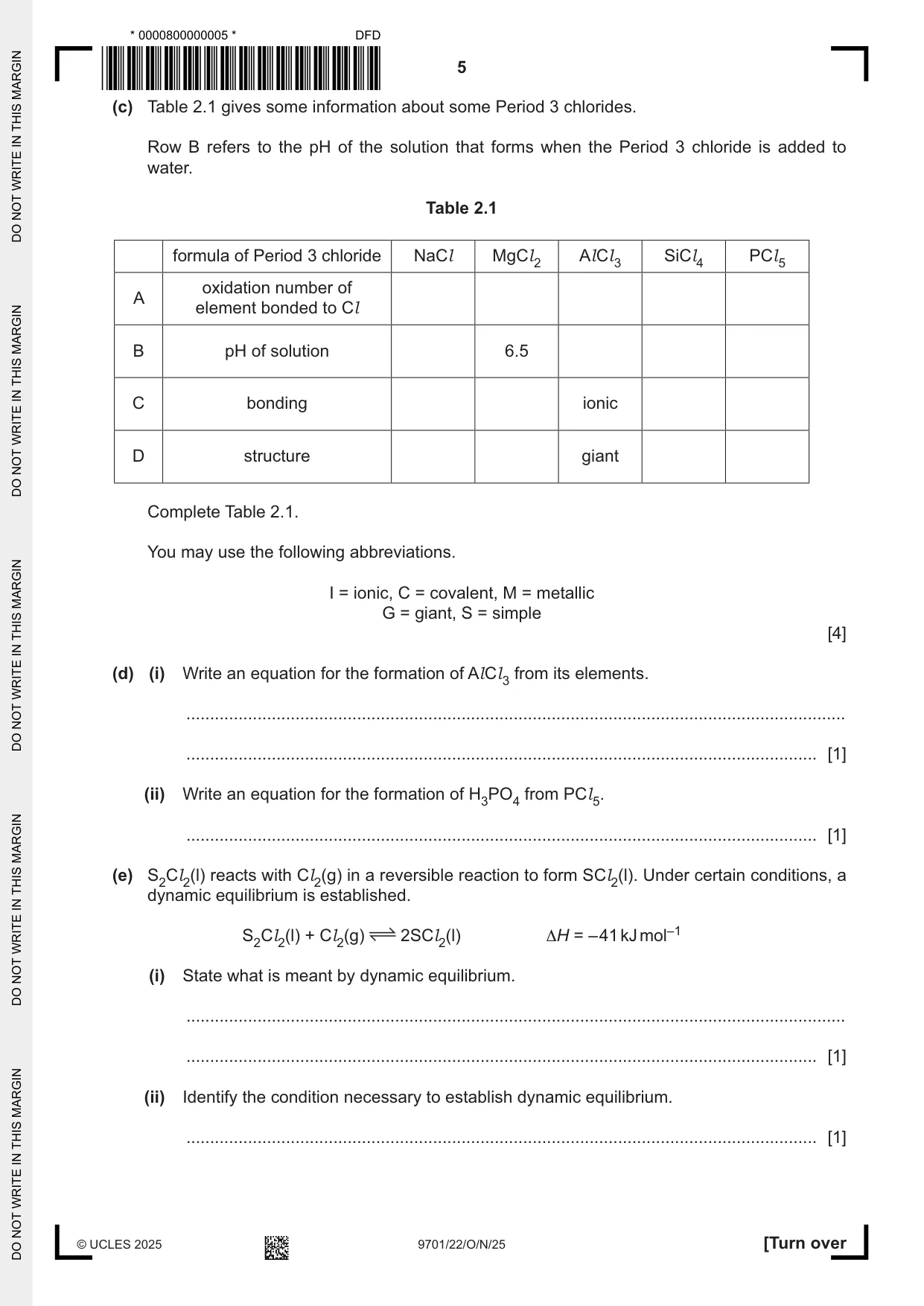 Cambridge A Level Chemistry 9701 2025 Oct/Nov Paper 2 · Variant 2 question paper, page 5 of 16