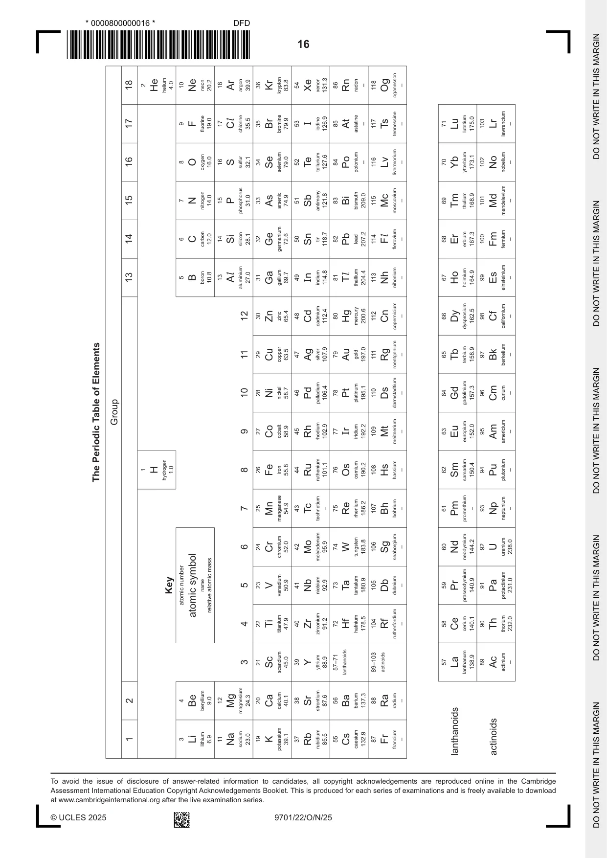 Cambridge A Level Chemistry 9701 2025 Oct/Nov Paper 2 · Variant 2 question paper, page 16 of 16
