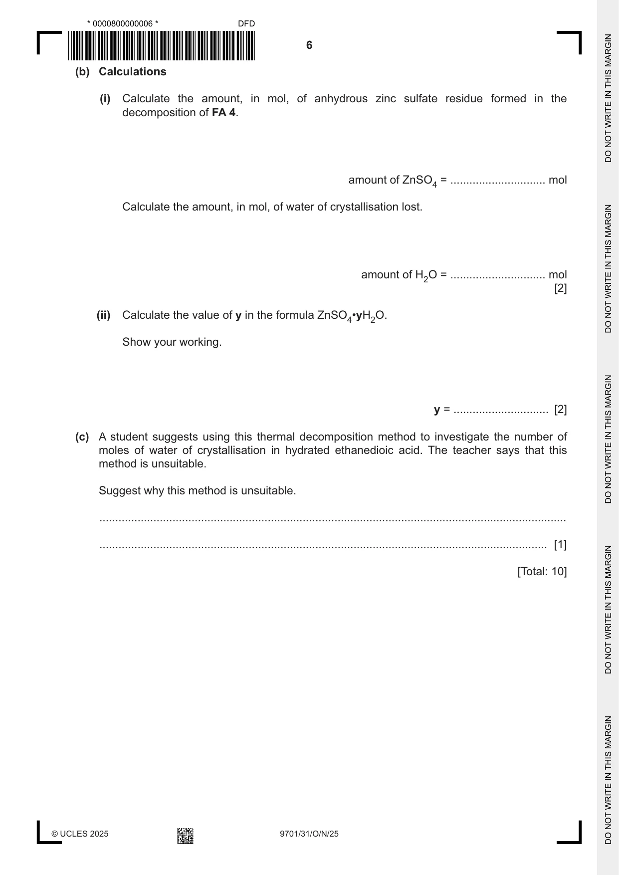 Cambridge A Level Chemistry 9701 2025 Oct/Nov Paper 3 · Variant 1 question paper, page 6 of 12