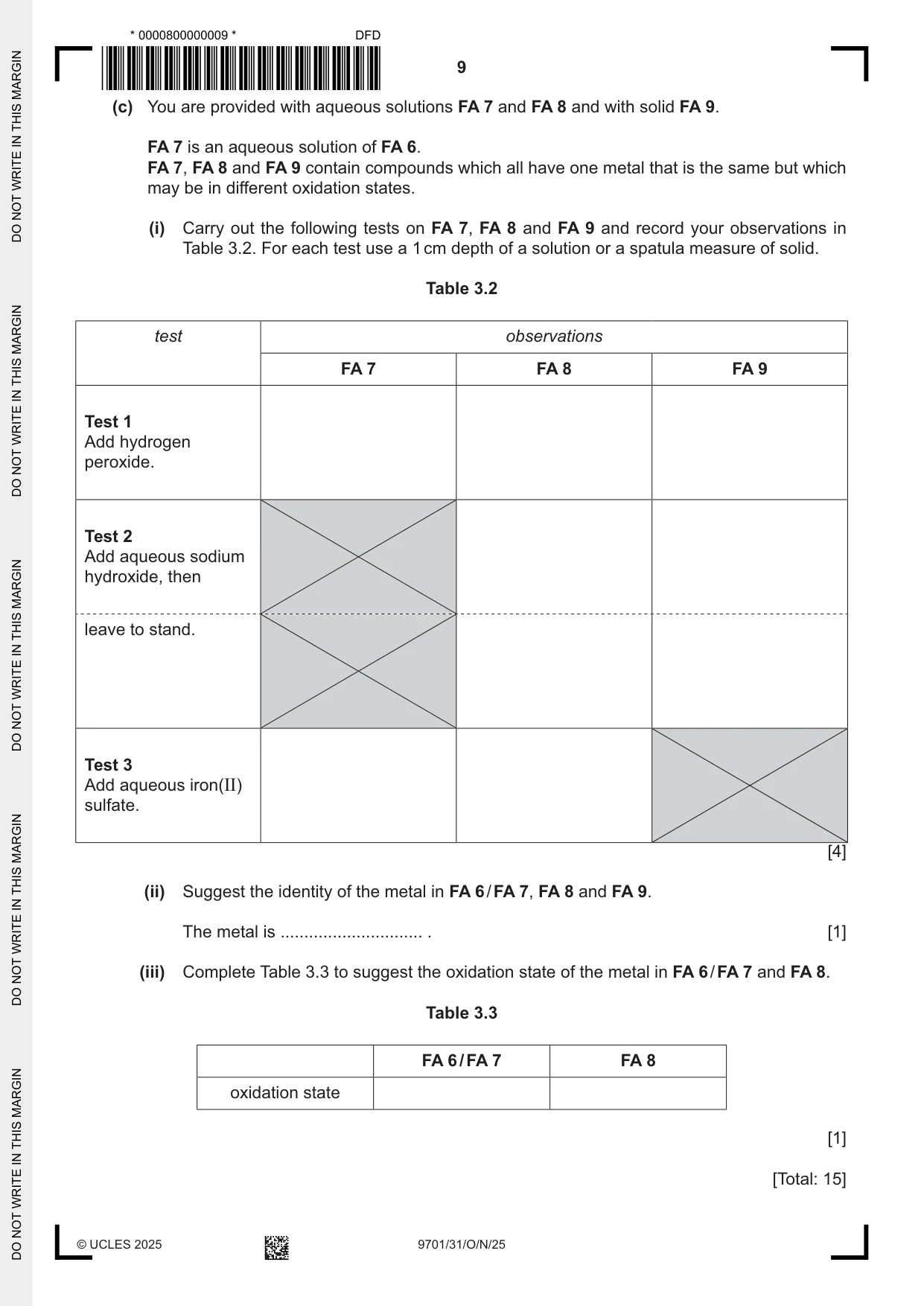 Cambridge A Level Chemistry 9701 2025 Oct/Nov Paper 3 · Variant 1 question paper, page 9 of 12