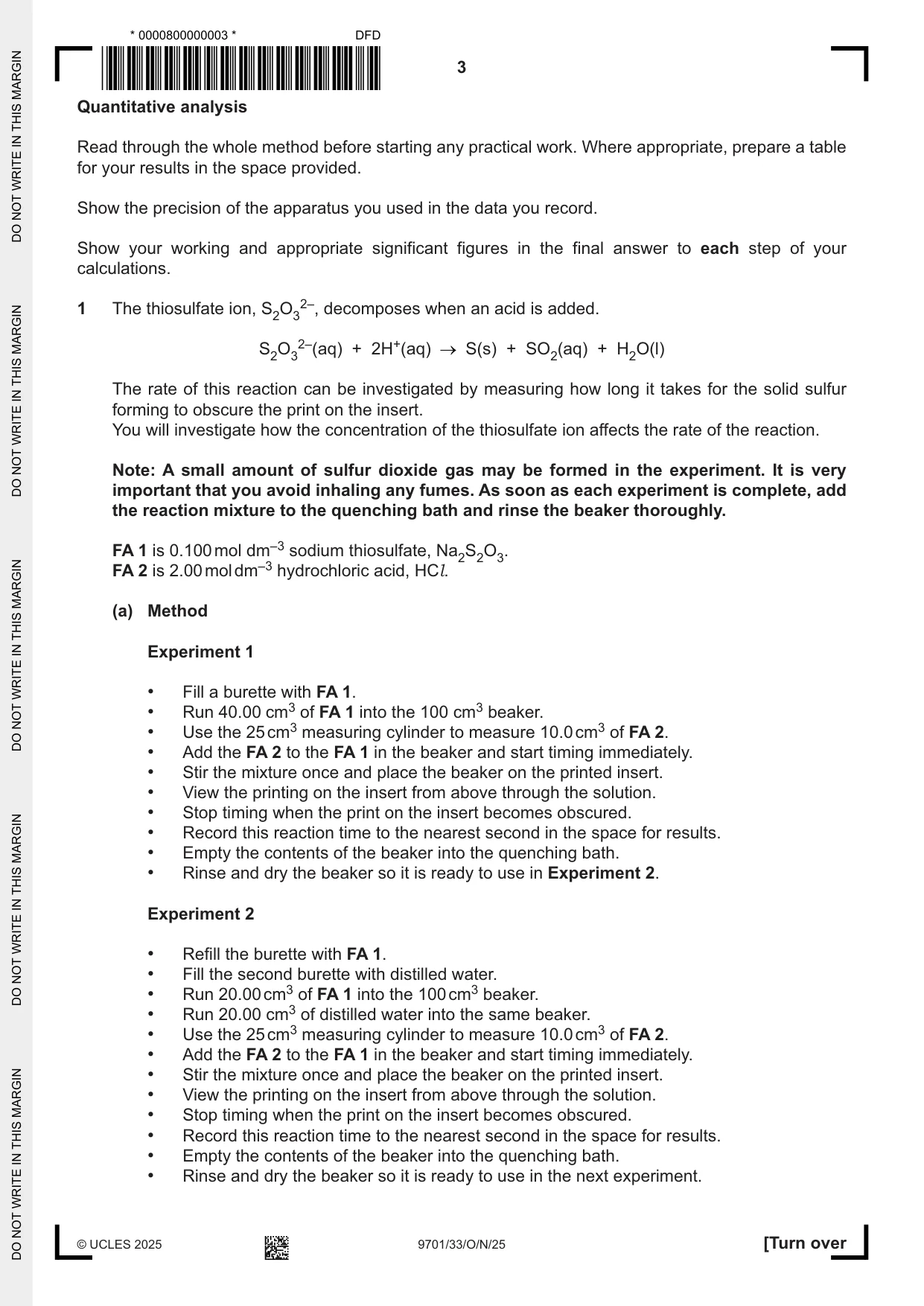 Cambridge A Level Chemistry 9701 2025 Oct/Nov Paper 3 · Variant 3 question paper, page 3 of 16