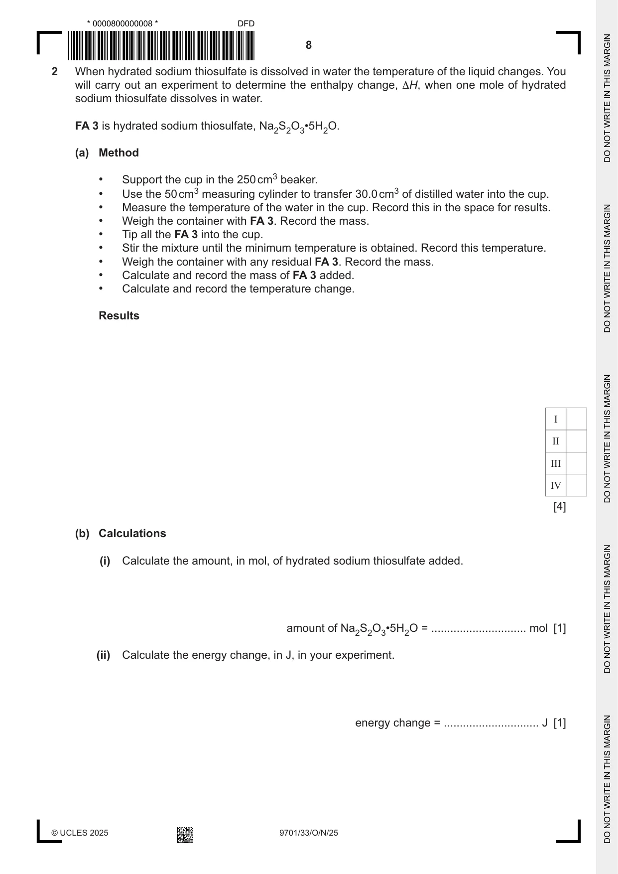 Cambridge A Level Chemistry 9701 2025 Oct/Nov Paper 3 · Variant 3 question paper, page 8 of 16